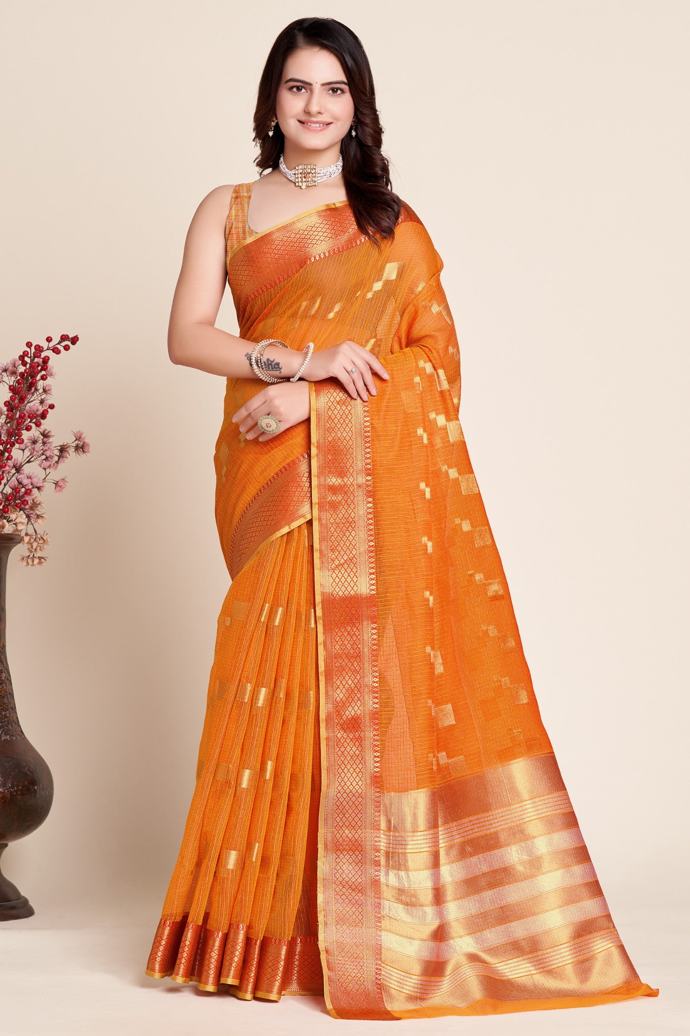 Buy MySilkLove Princeton Orange Woven Manipuri Silk Saree Online