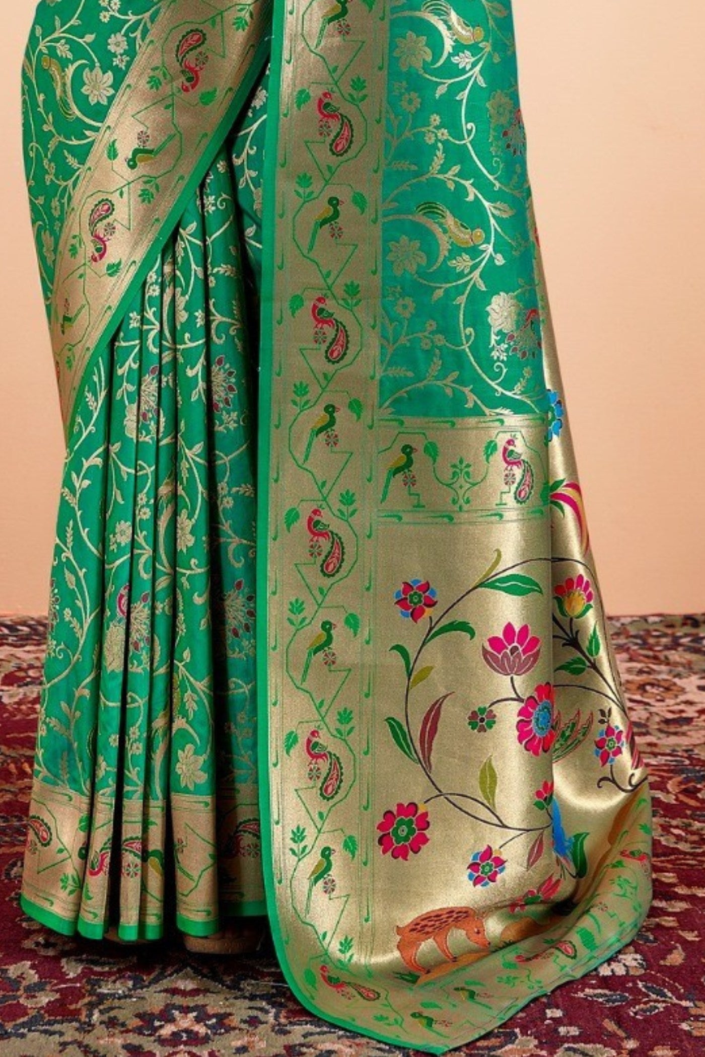 Buy MySilkLove Lincoln Green Woven Paithani Saree Online