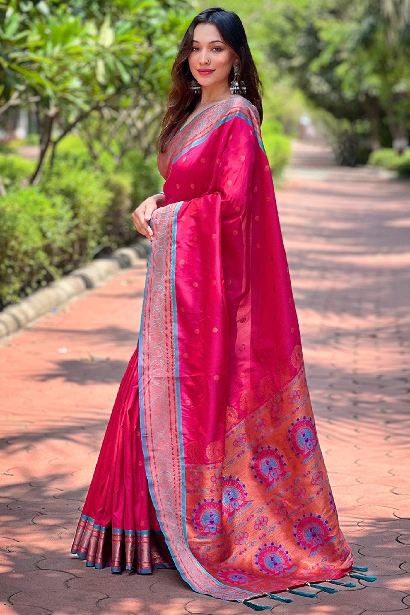 Buy MySilkLove Pink Rose Zari Woven Paithani Saree Online