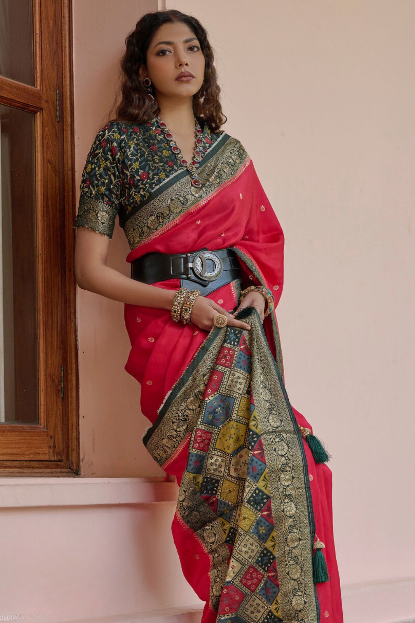 MySilkLove Brick Red and Green Banarasi Handloom Saree