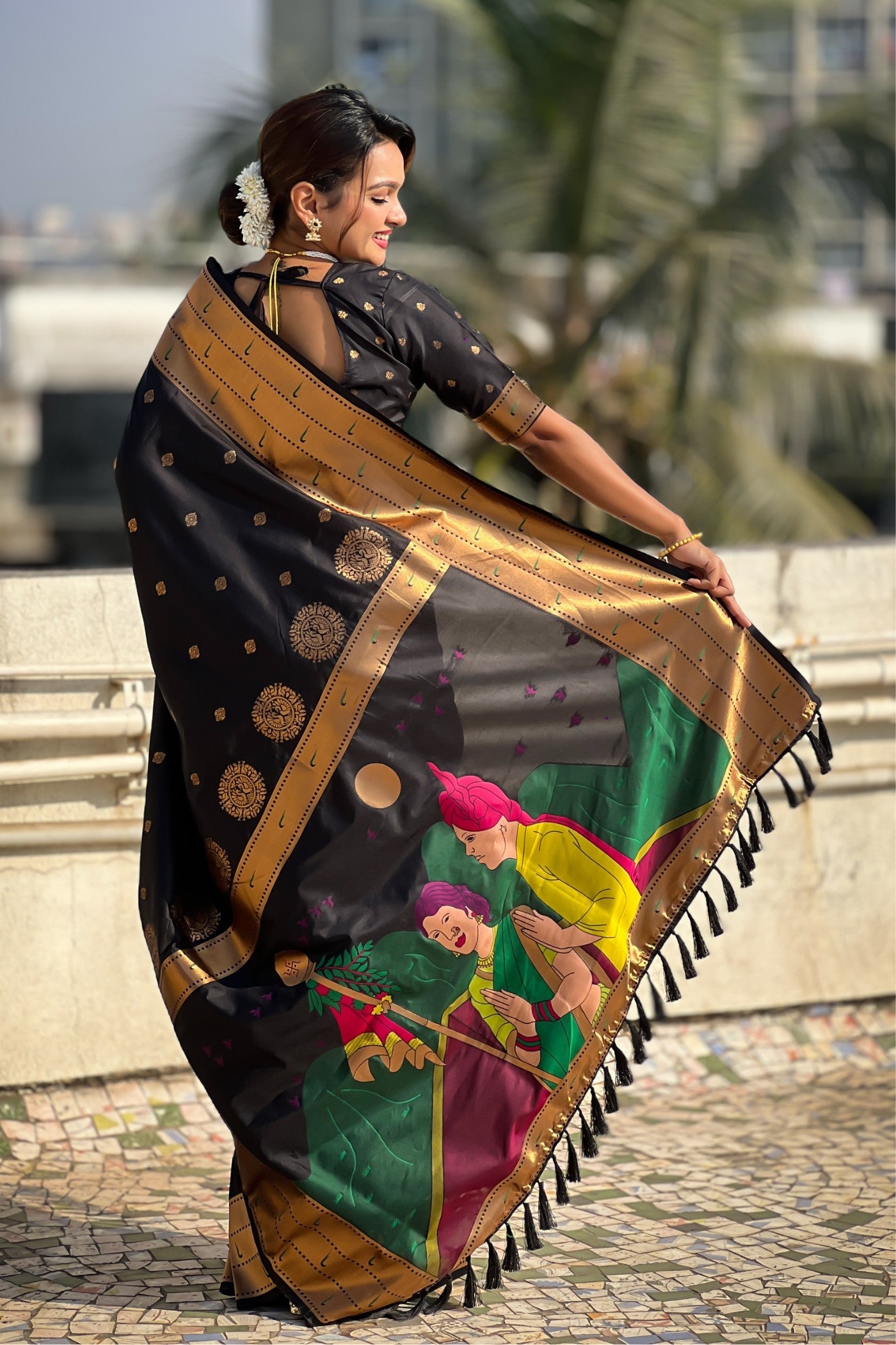 Buy MySilkLove Licorice Black Woven Paithani Saree Online