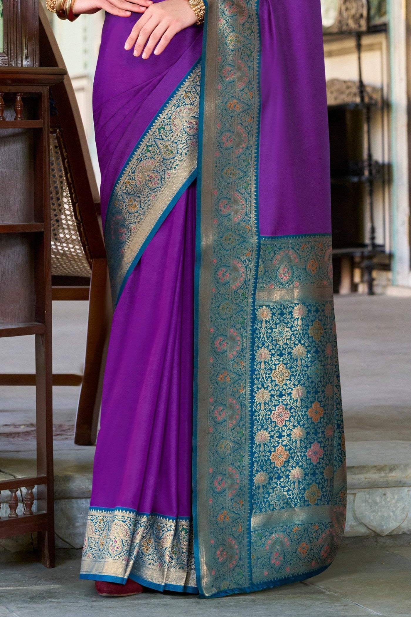 Buy MySilkLove Cyber Purple Woven Banarasi Soft Silk Saree Online