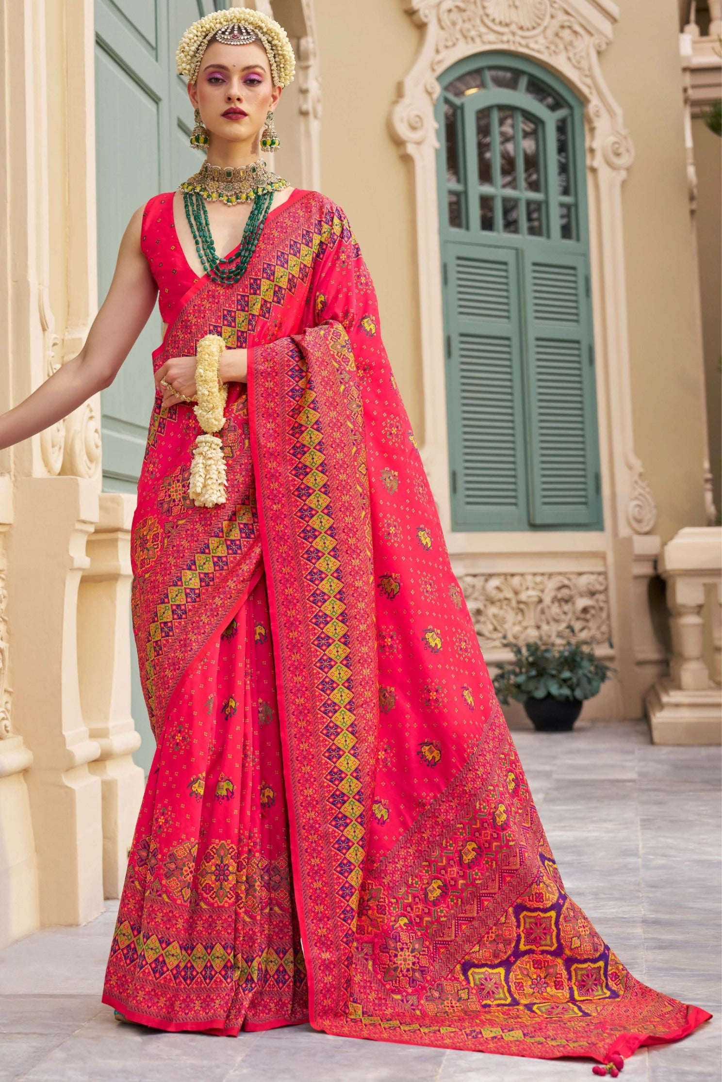 Buy MySilkLove Deep Pink Printed Kashmiri Jamewar Silk Saree Online