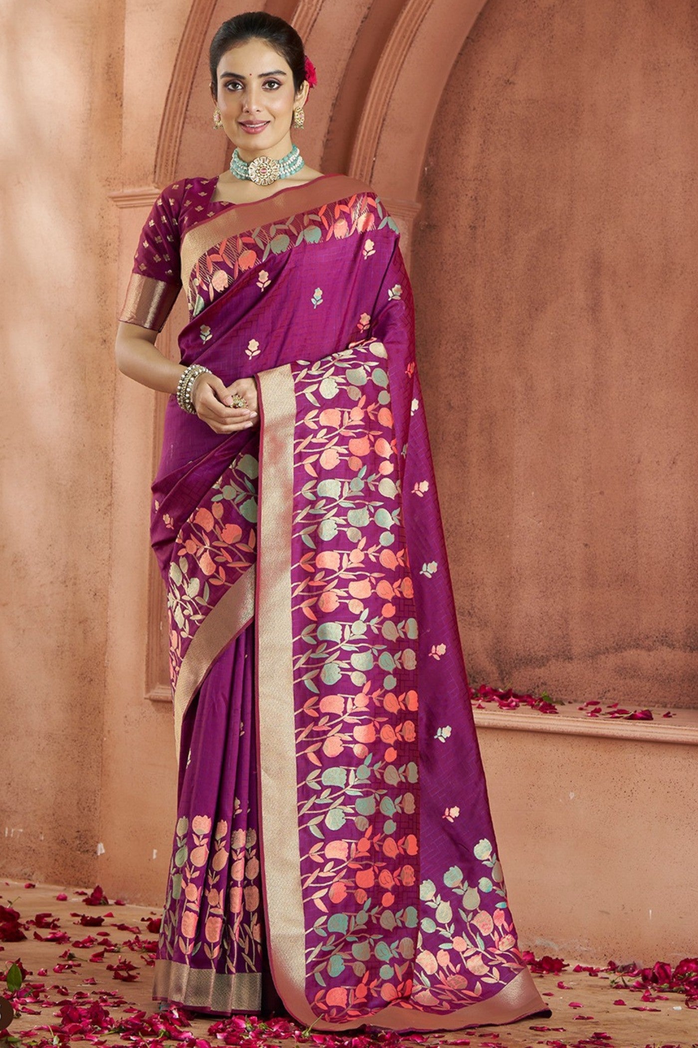 Buy MySilkLove Dark Jamun Purple Woven Banarasi Saree Online