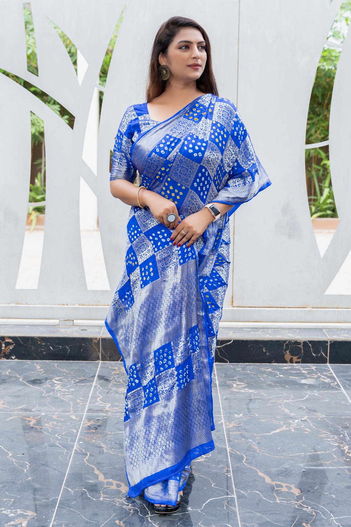 Buy MySilkLove Cobalt Blue Woven Designer Bandhani Saree Online