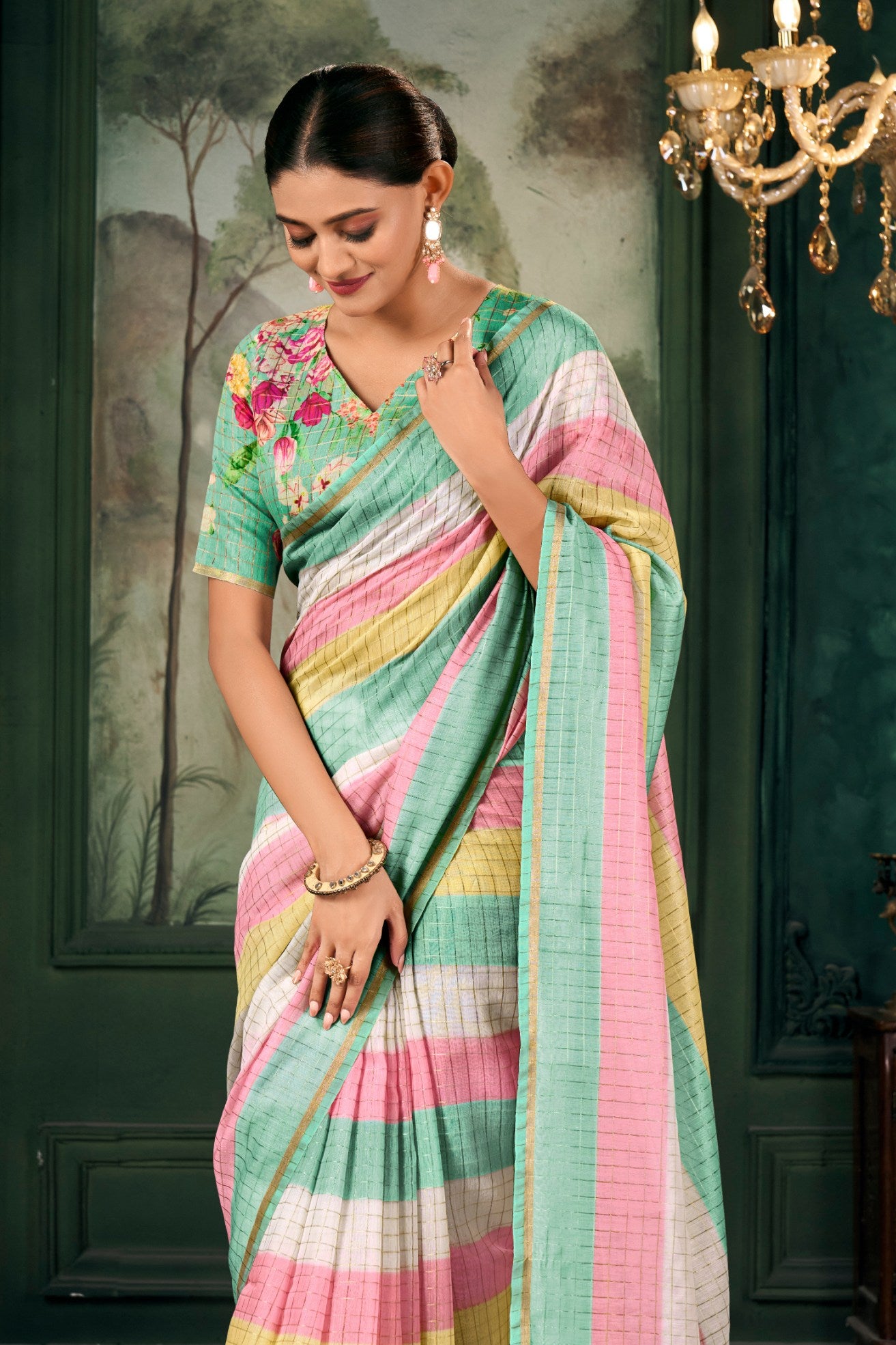 Buy MySilkLove Shadow Green Chanderi Linen Saree Online