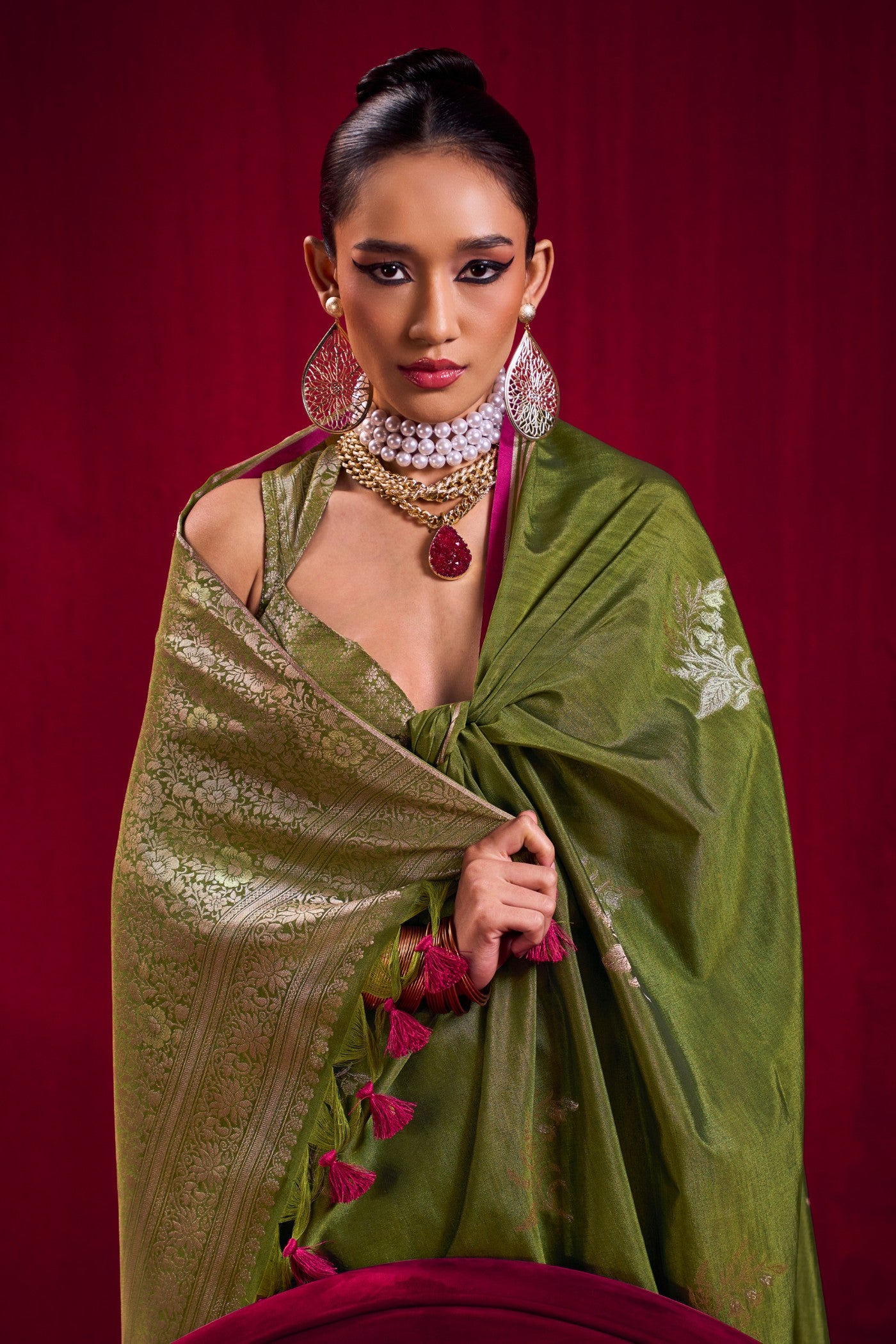 Buy MySilkLove Avocado Green Handloom Satin Soft Silk Saree Online