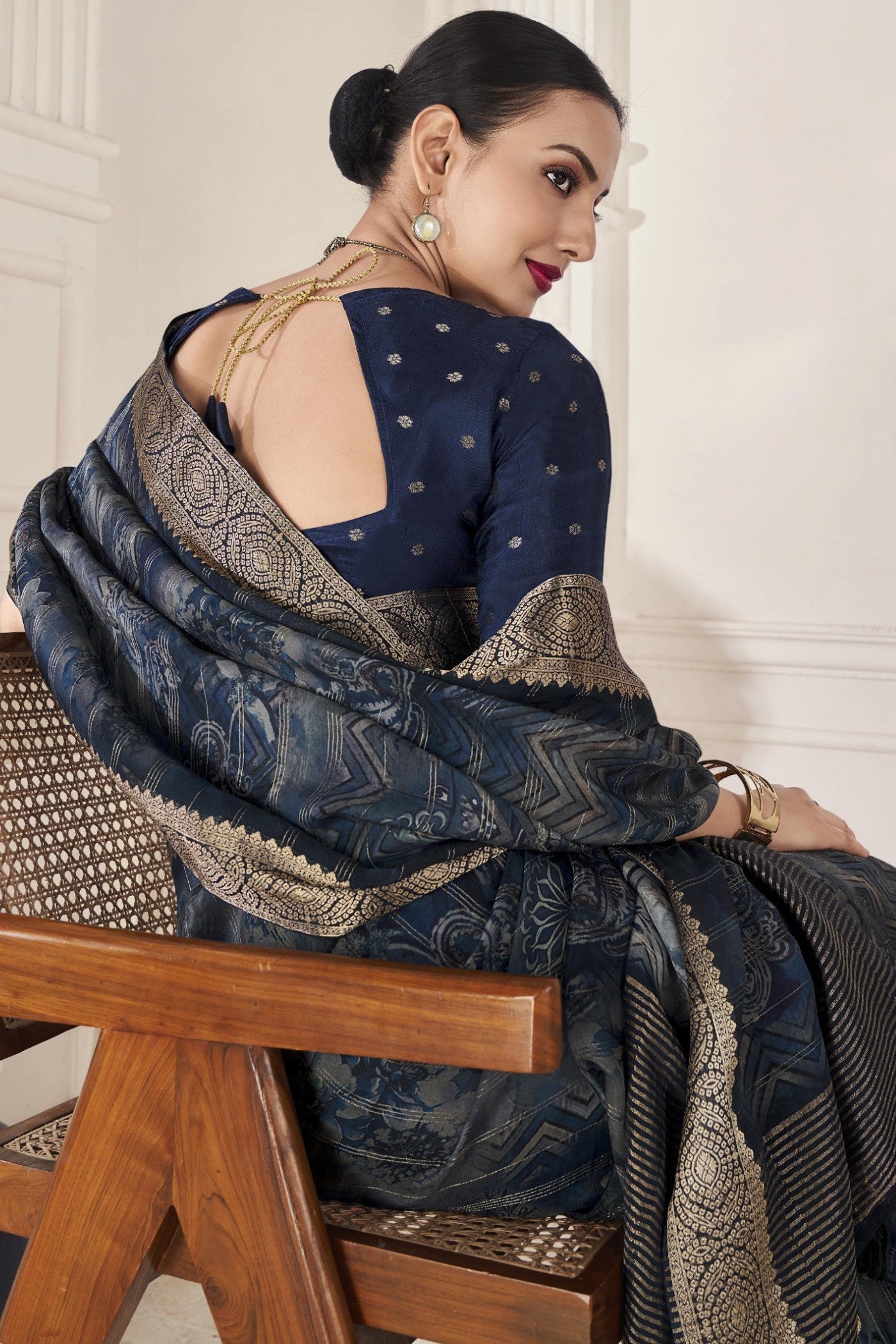 Buy MySilkLove Tuna Blue Banarasi Silk Saree Online