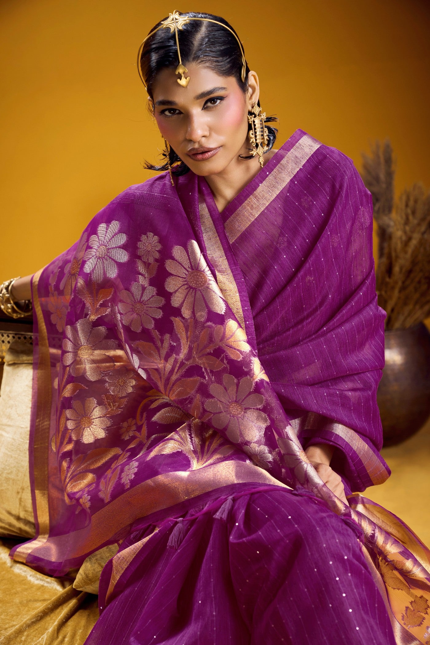 Buy MySilkLove Fuchsia Purple Munga Handloom Cotton Saree Online