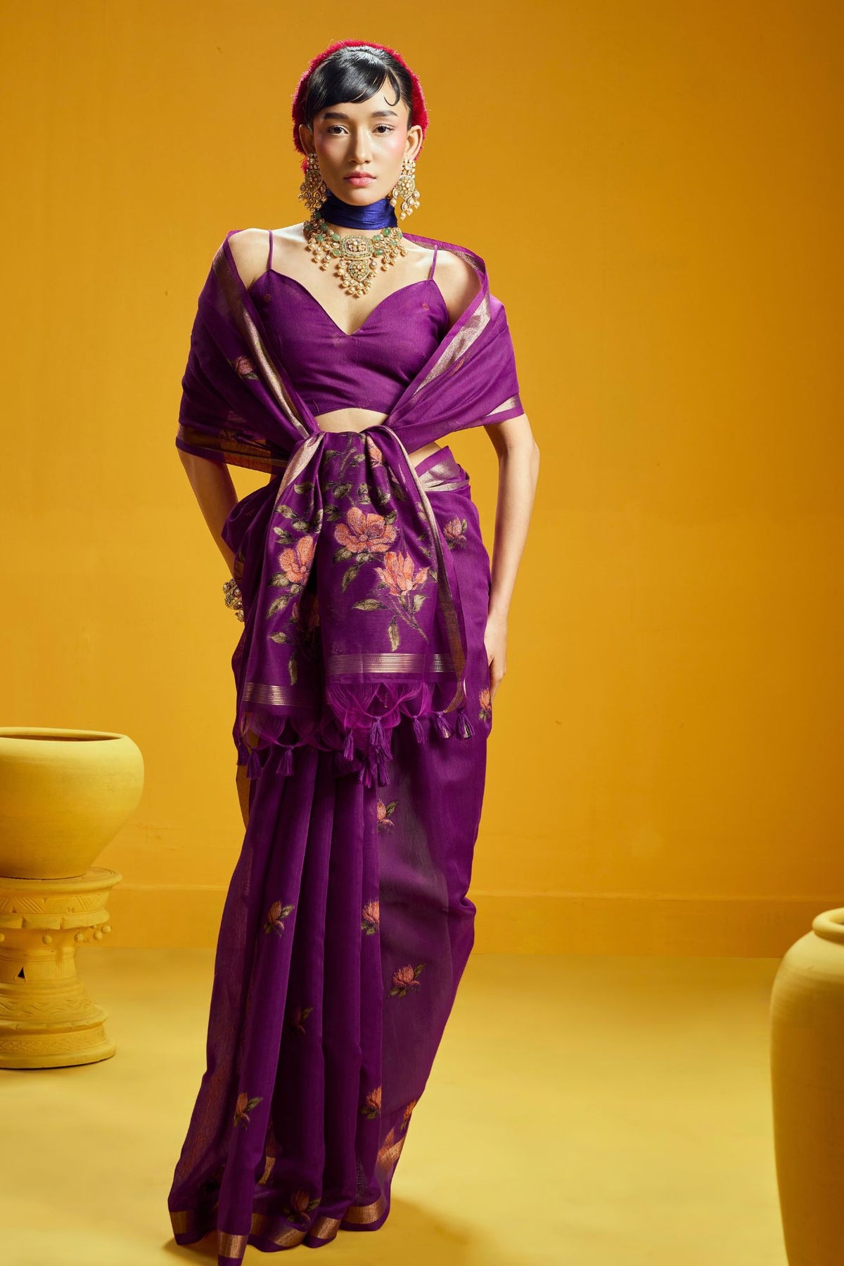 Buy MySilkLove Crocus Purple Handloom Muga Cotton Saree Online
