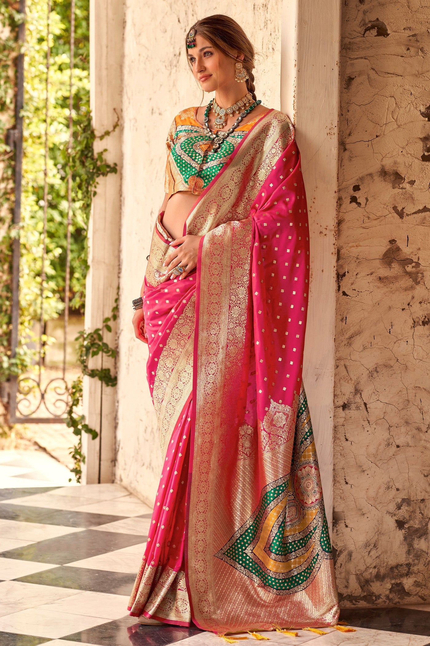 Buy MySilkLove Jazberry Pink Woven Banarasi Soft Silk Saree Online