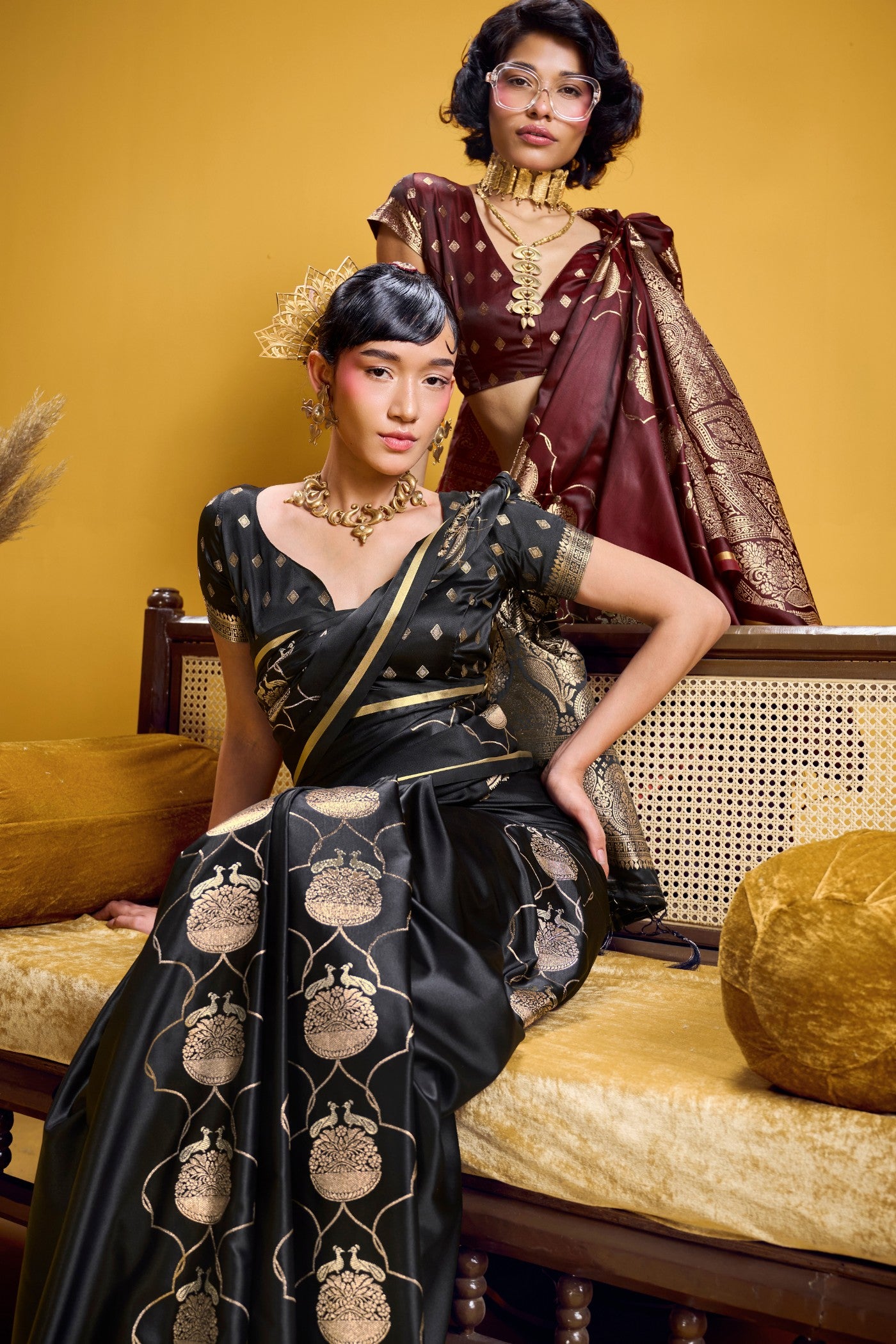 Buy MySilkLove Charcoal Black Handloom Satin Silk Saree Online