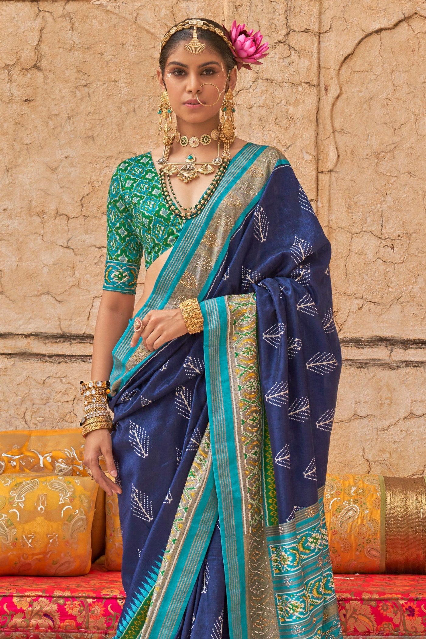 Buy MySilkLove Bellflower Blue Printed Patola Saree Online