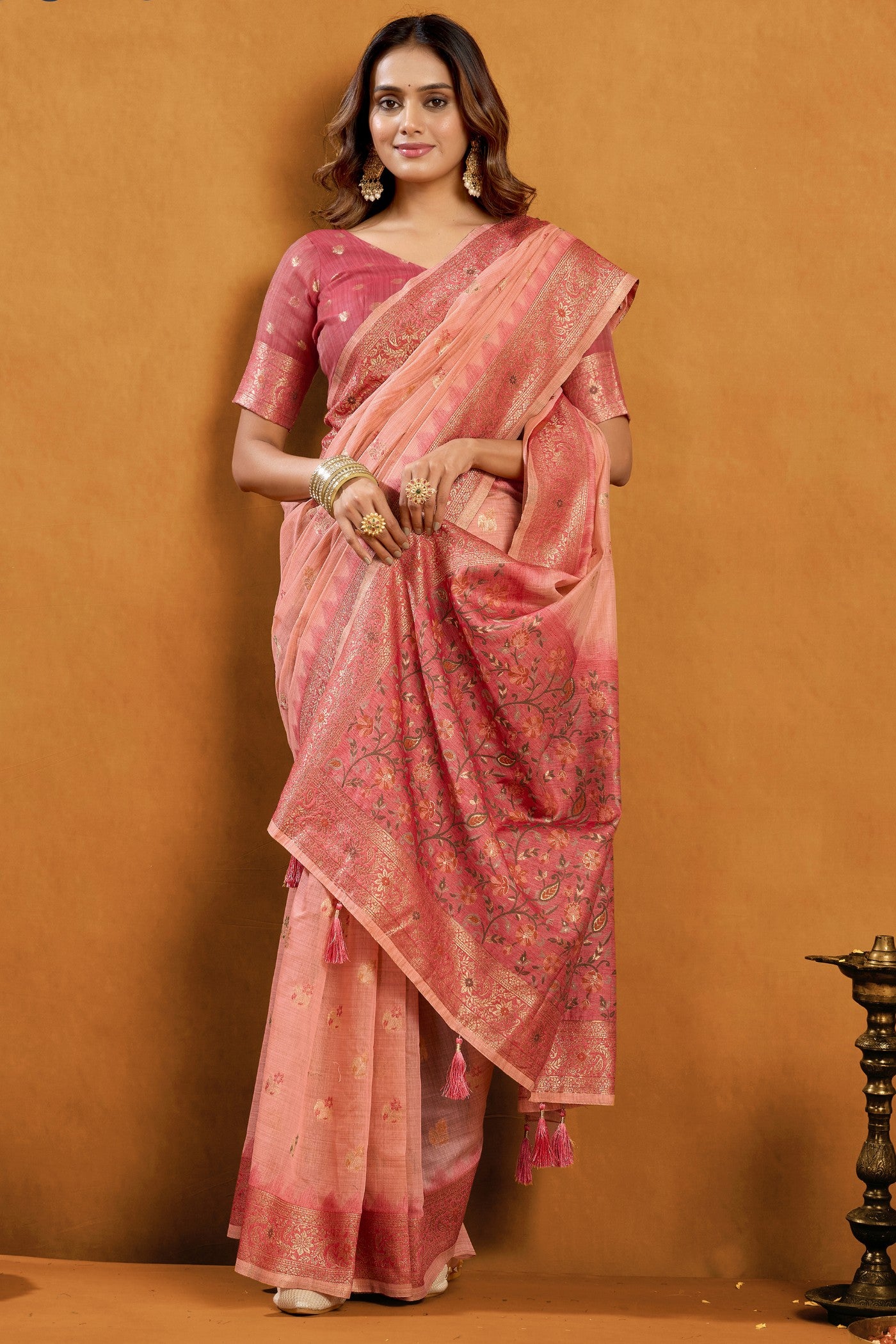Buy MySilkLove Tonys Peach Handloom Cotton Saree Online