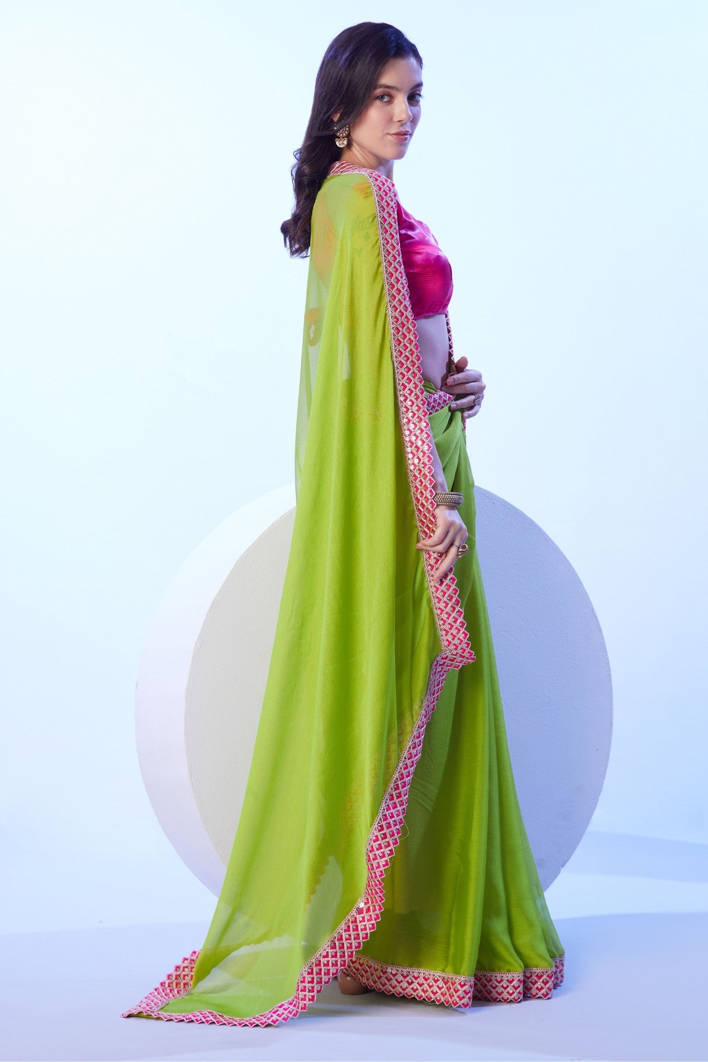 Buy MySilkLove Lawn Green Designer Partywear Saree Online