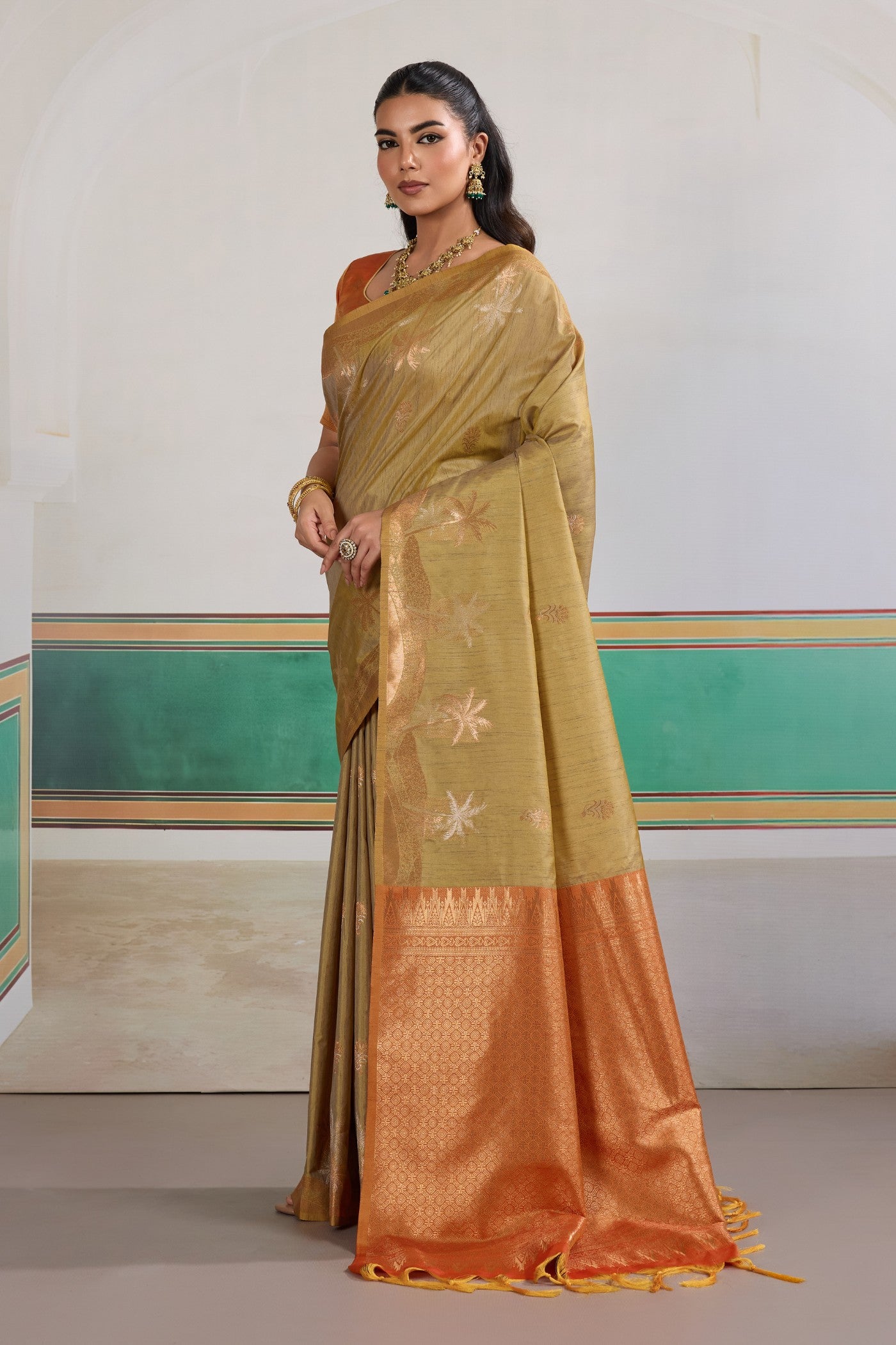 Buy MySilkLove Lawn Green Banarasi Handloom Tussar Saree Online