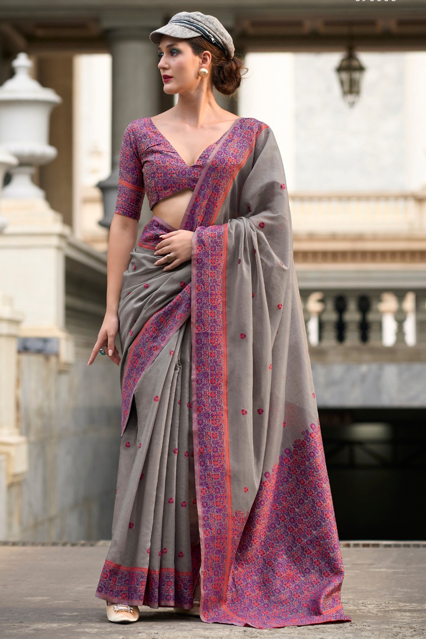 Buy MySilkLove Smokey Grey Handloom Linen Cotton Saree Online