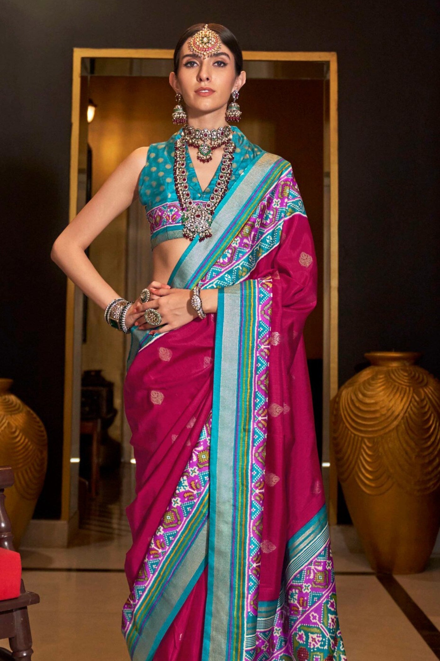 Buy MySilkLove Jazzberry Maroon Printed Patola Saree Online