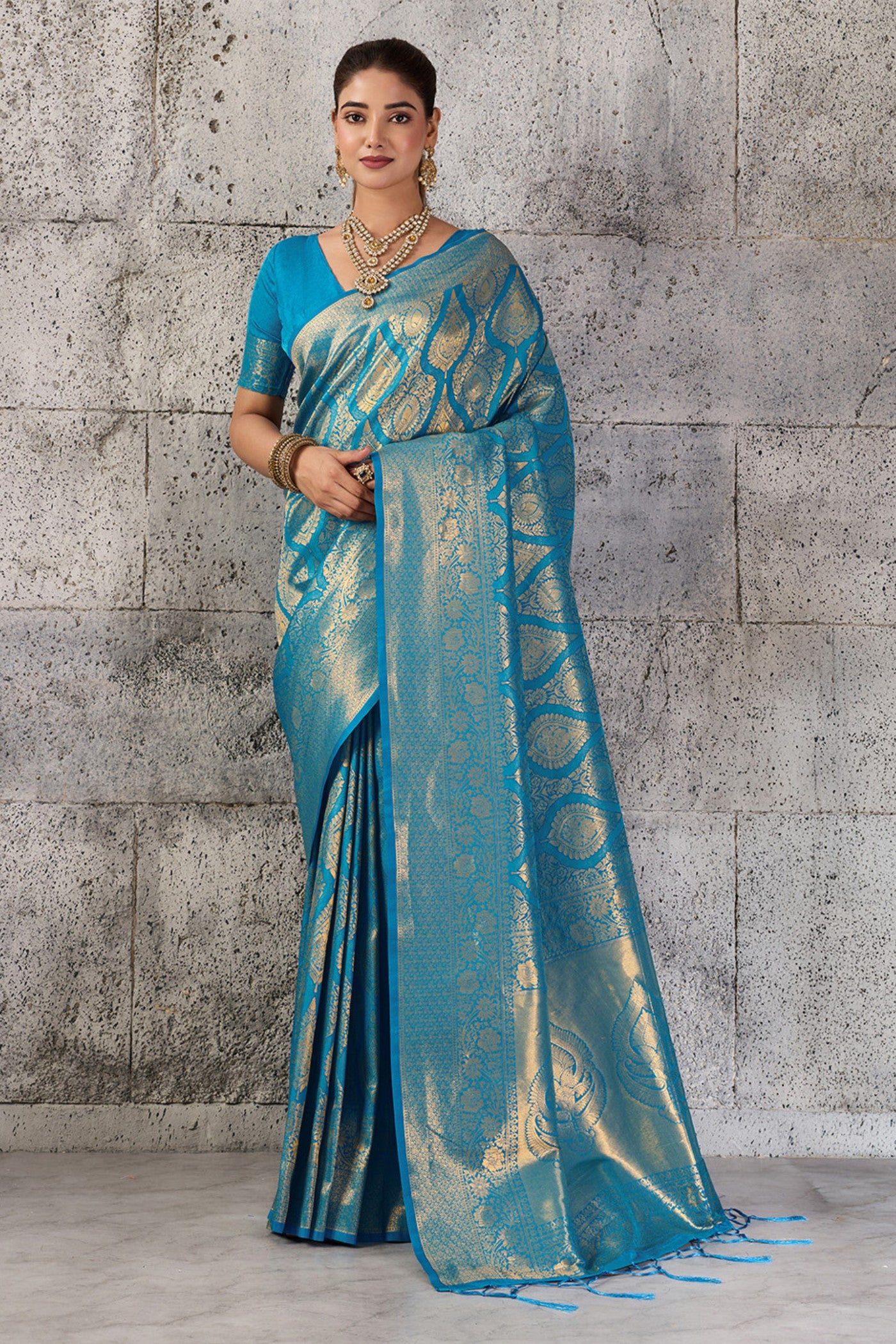 Buy MySilkLove Glaucous Blue Woven Kanjivaram Saree Online