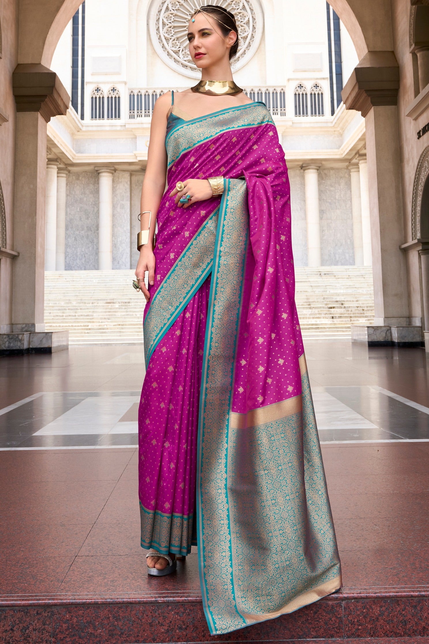 Buy MySilkLove Flirt Purple Zari Woven Banarasi Soft Silk Saree Online