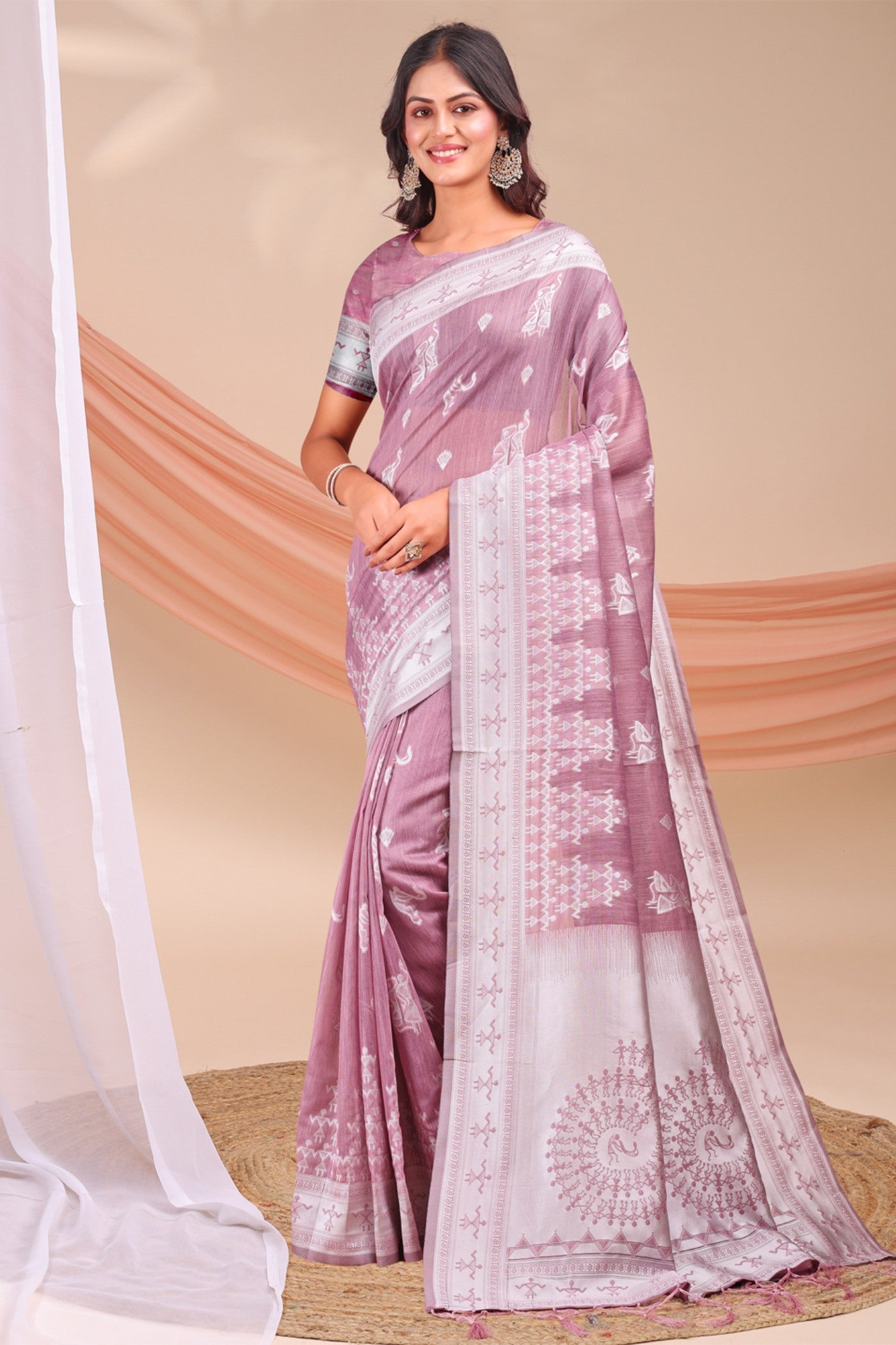 Buy MySilkLove Grape Purple Woven Linen Cotton Saree Online