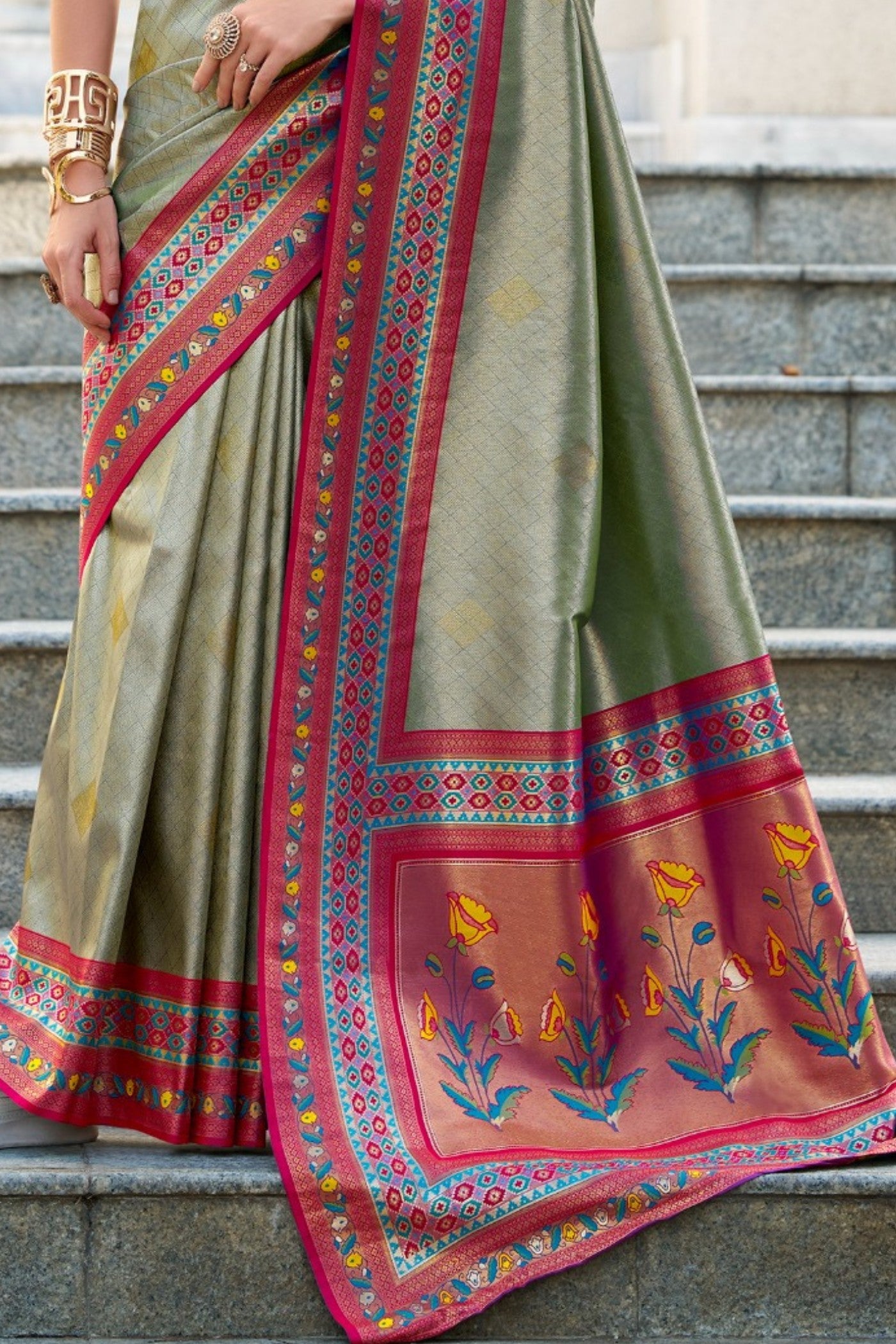 Buy MySilkLove Iguana Green Tissue Handloom Saree Online