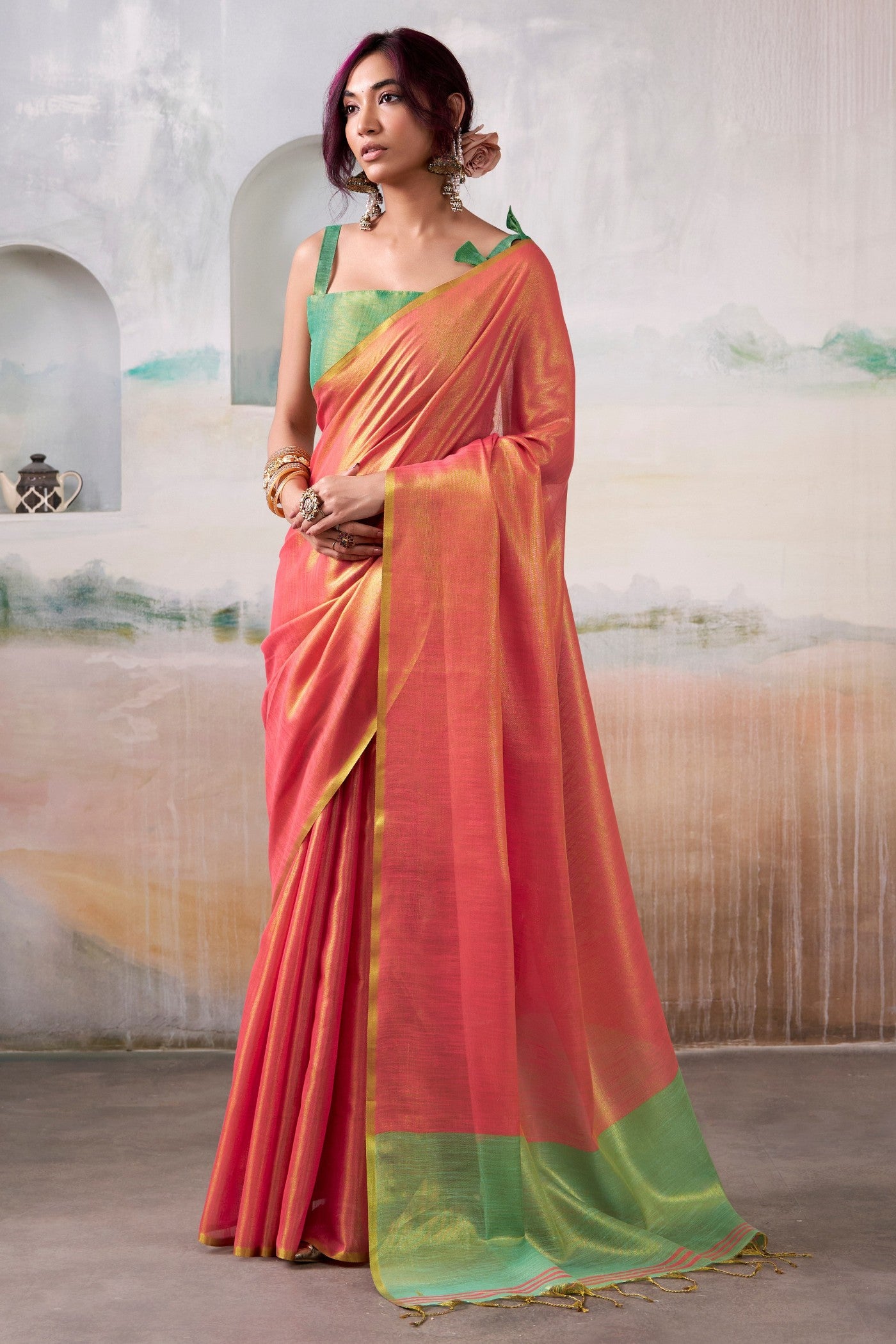 Buy MySilkLove Gamboge Orange Handloom Tissue Saree Online
