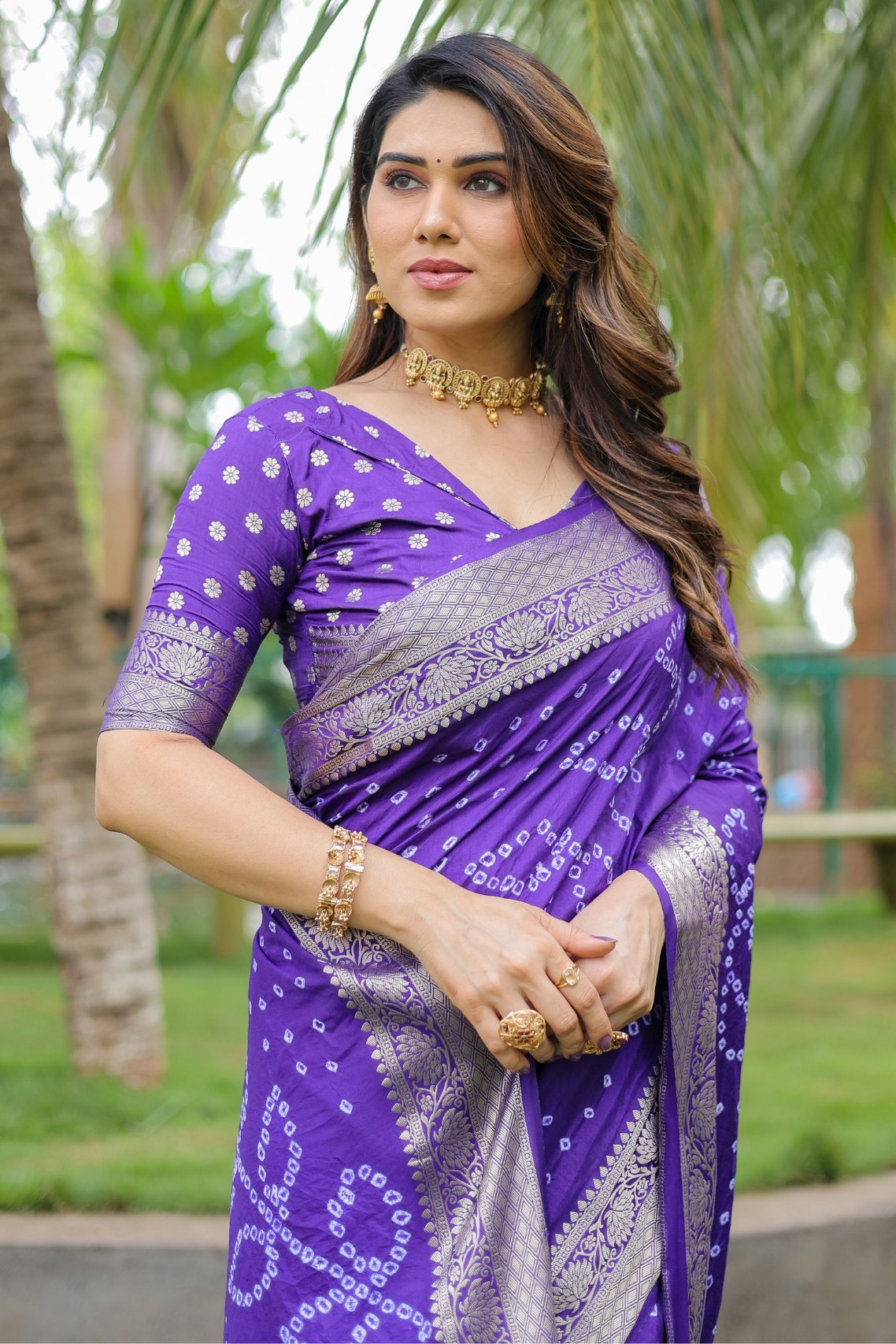 MySilkLove Plump Purple Woven Bandhani Dola Silk Saree