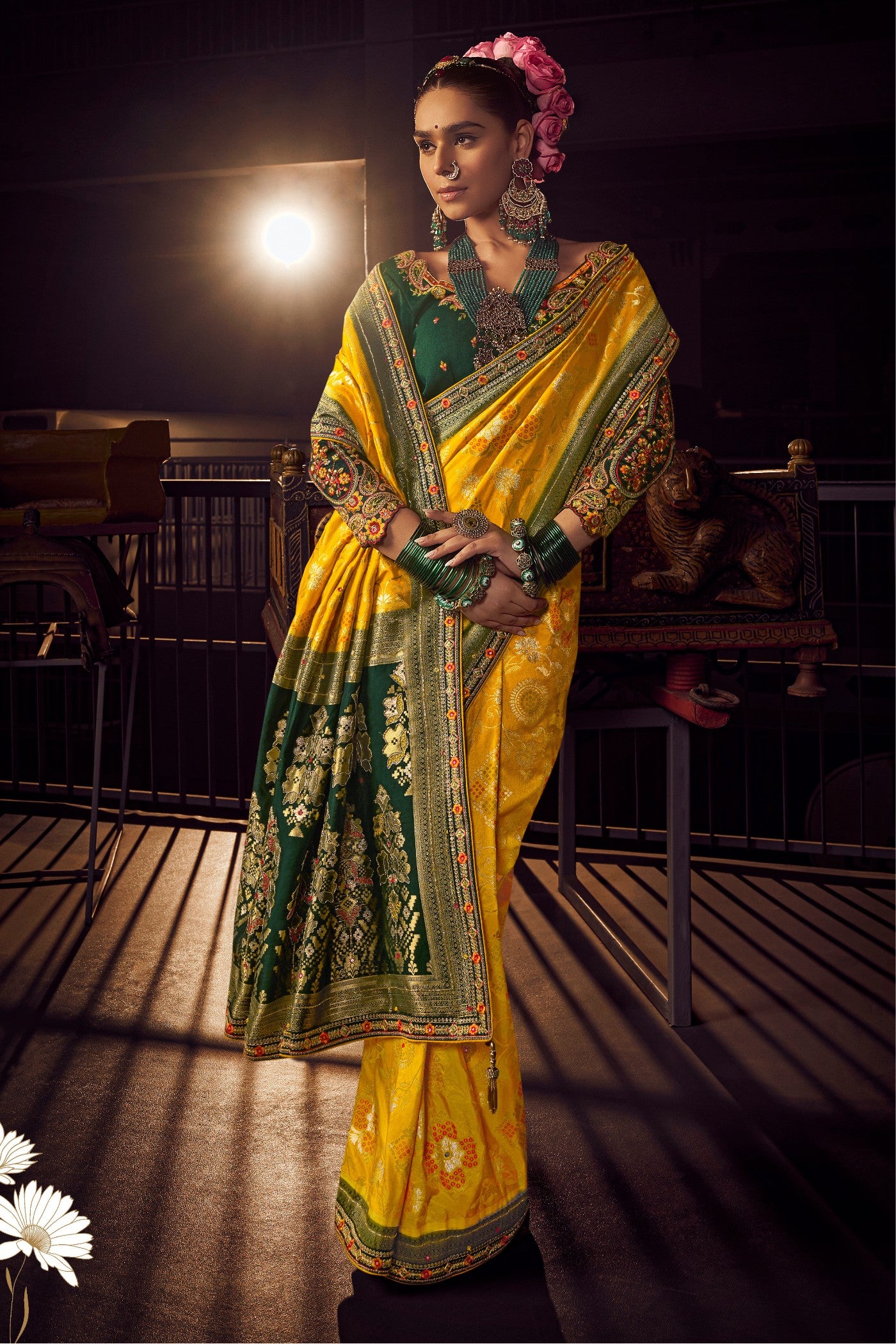 Buy MySilkLove Pizza Yellow Designer Banarasi Dola Silk Saree Online