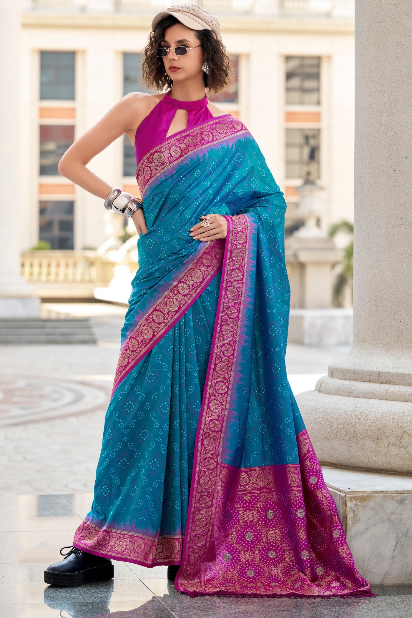 Buy MySilkLove Chathams Blue Woven Banarasi Bandhani Soft Silk Saree Online