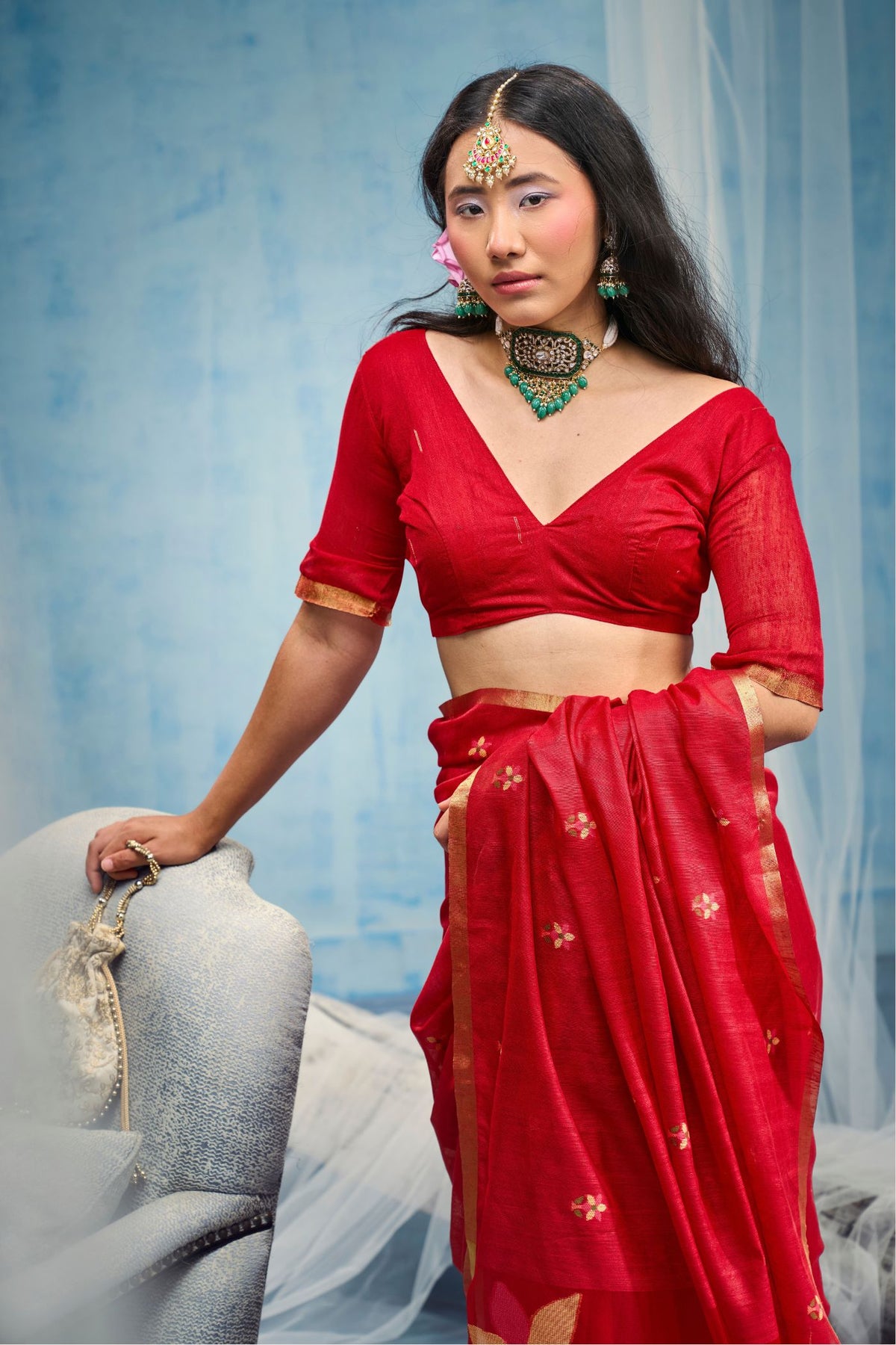 Buy MySilkLove Garnet Red Munga Handloom Silk Cotton Saree Online