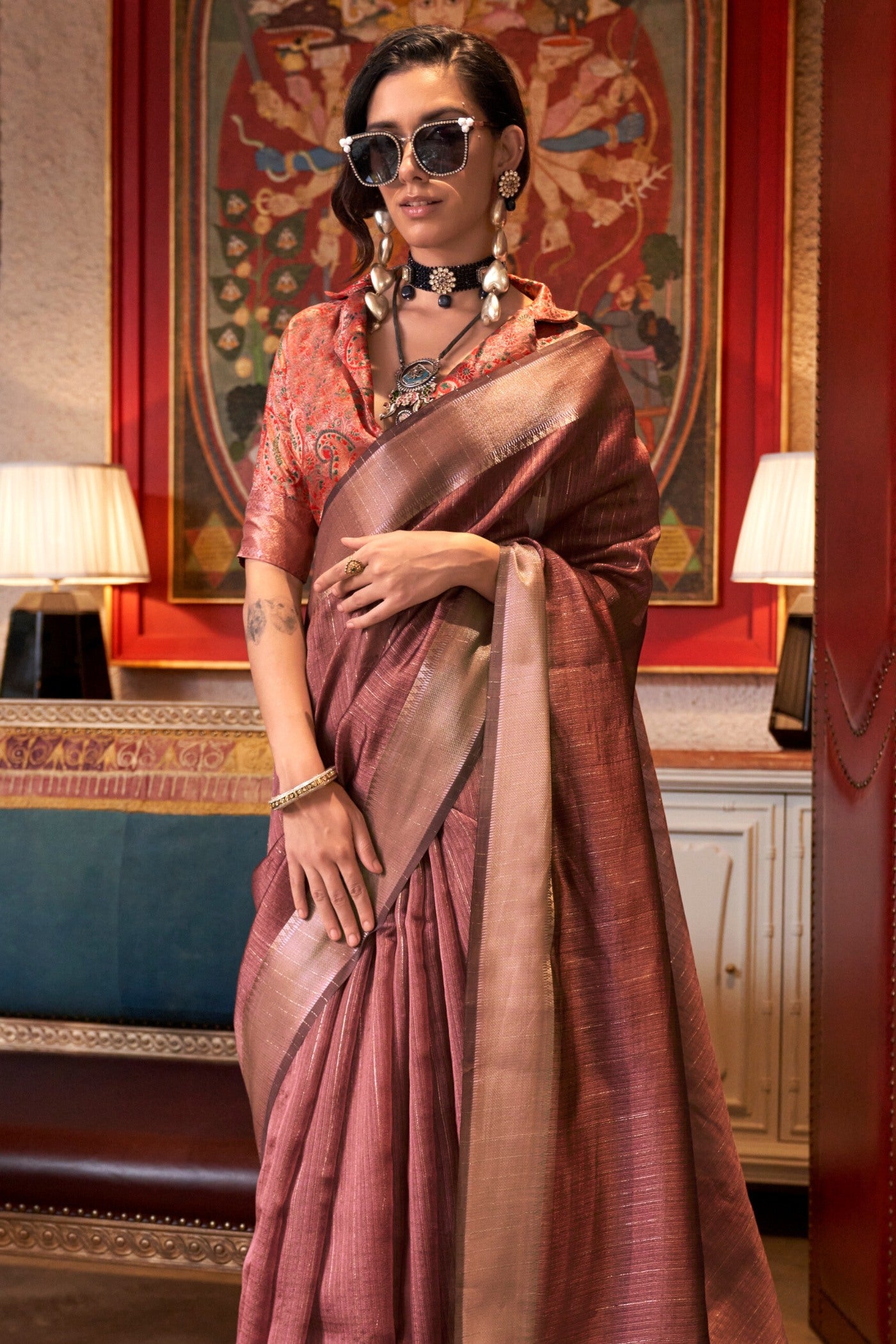 Buy MySilkLove Dark Coco Brown Chiffon Silk Saree Online