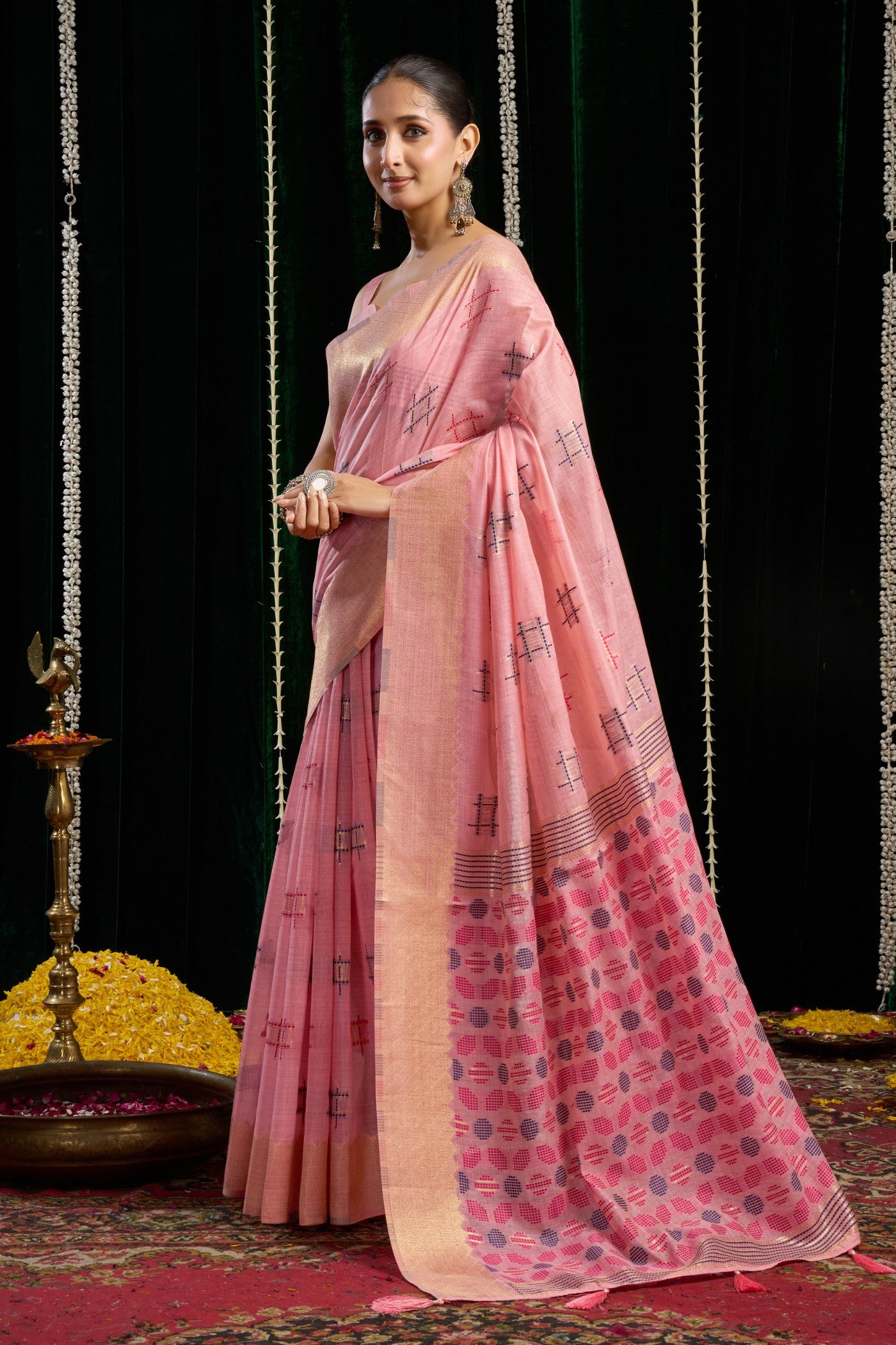 Buy MySilkLove Cerise Pink Woven Cotton Saree Online