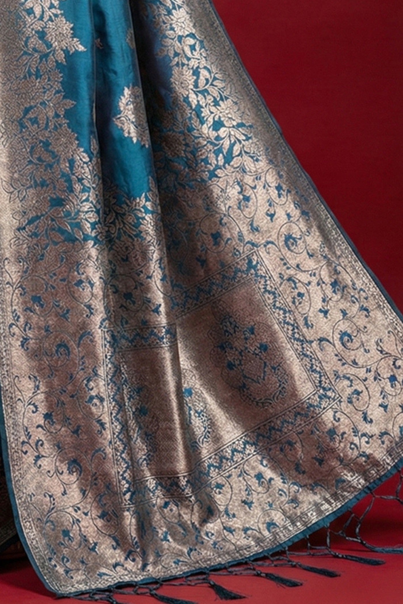 Buy MySilkLove Steel Blue Woven Banarasi Silk Saree Online