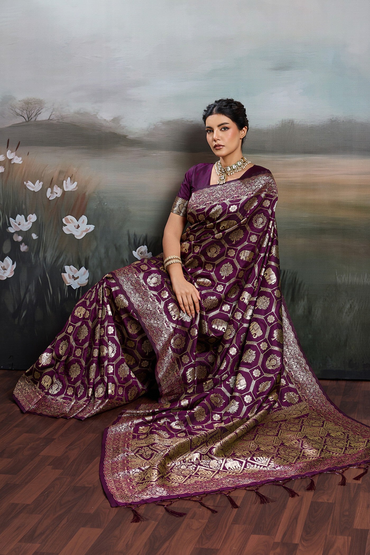 Buy MySilkLove Amethyst Purple Woven Banarasi Soft Silk Saree Online
