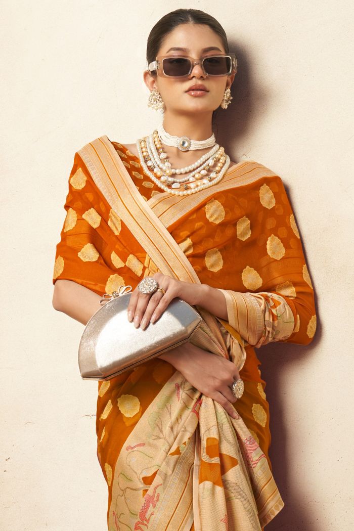 Buy MySilkLove Tuscany Yellow Woven Georgette saree Online