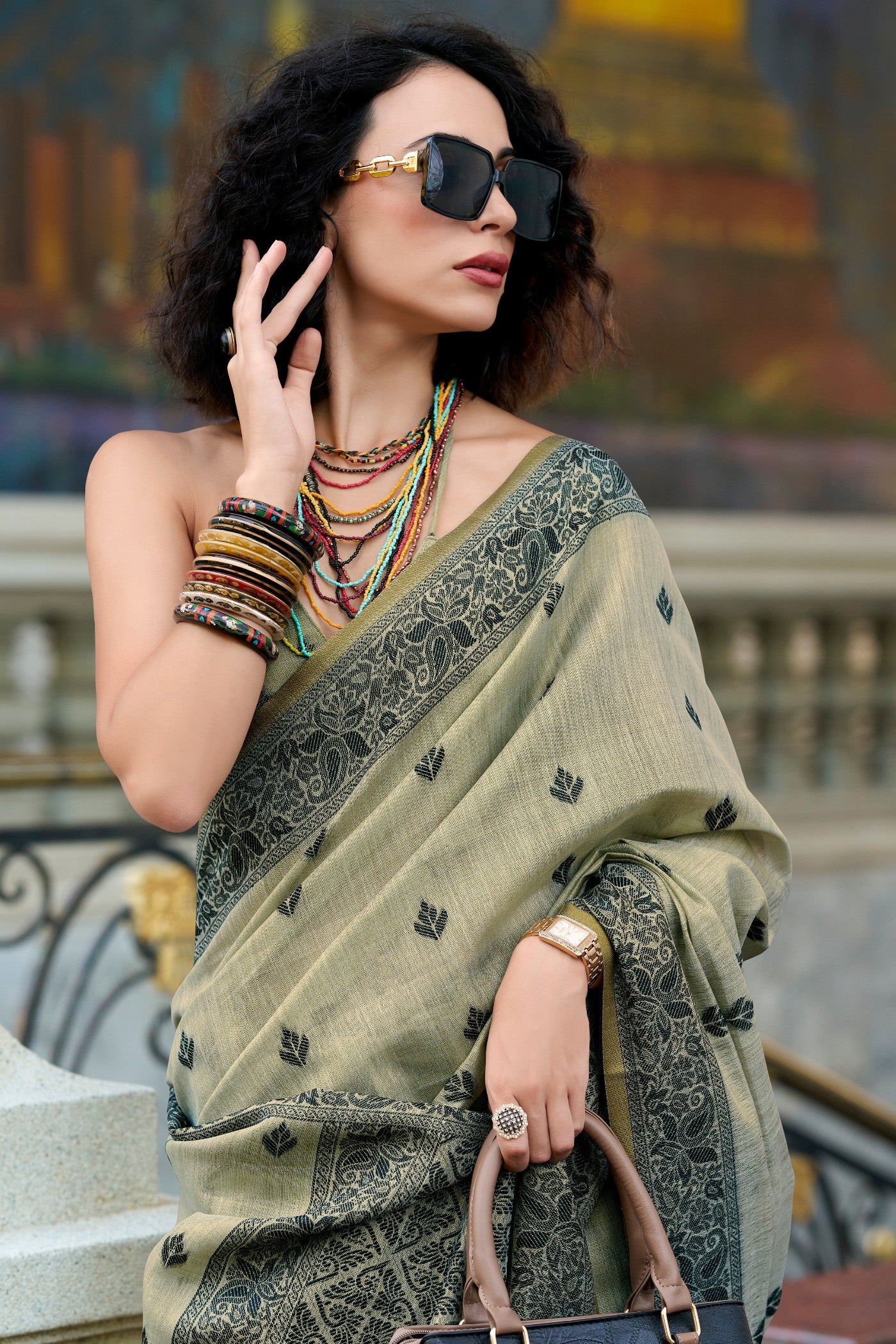 Buy MySilkLove Glaucous Grey Tissue Linen Saree Online