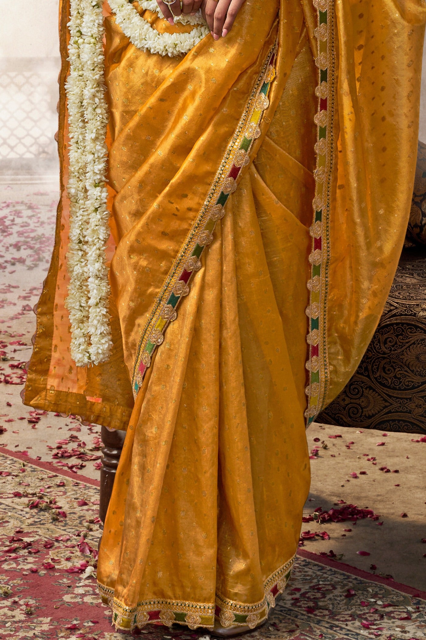 Buy MySilkLove Chelsea Gem Yellow Tissue Designer Saree Online