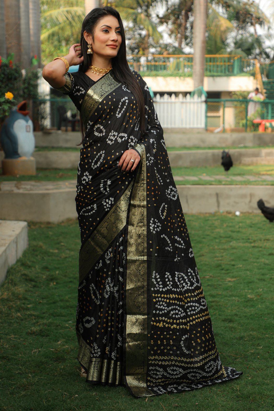 Buy MySilkLove Eerie Black Designer Bandhani Printed Saree Online