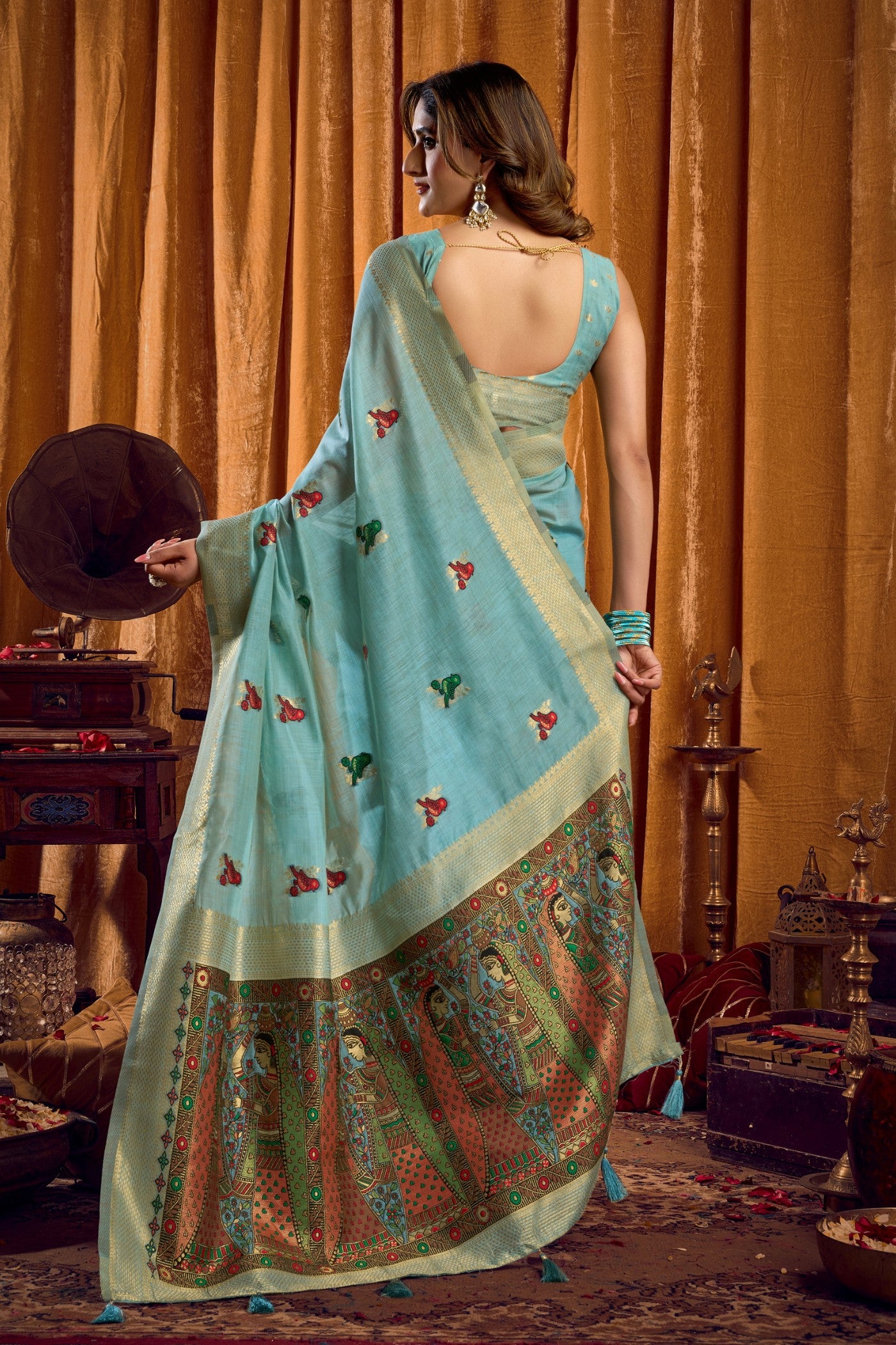 Buy MySilkLove Sky Blue Woven Cotton Saree Online