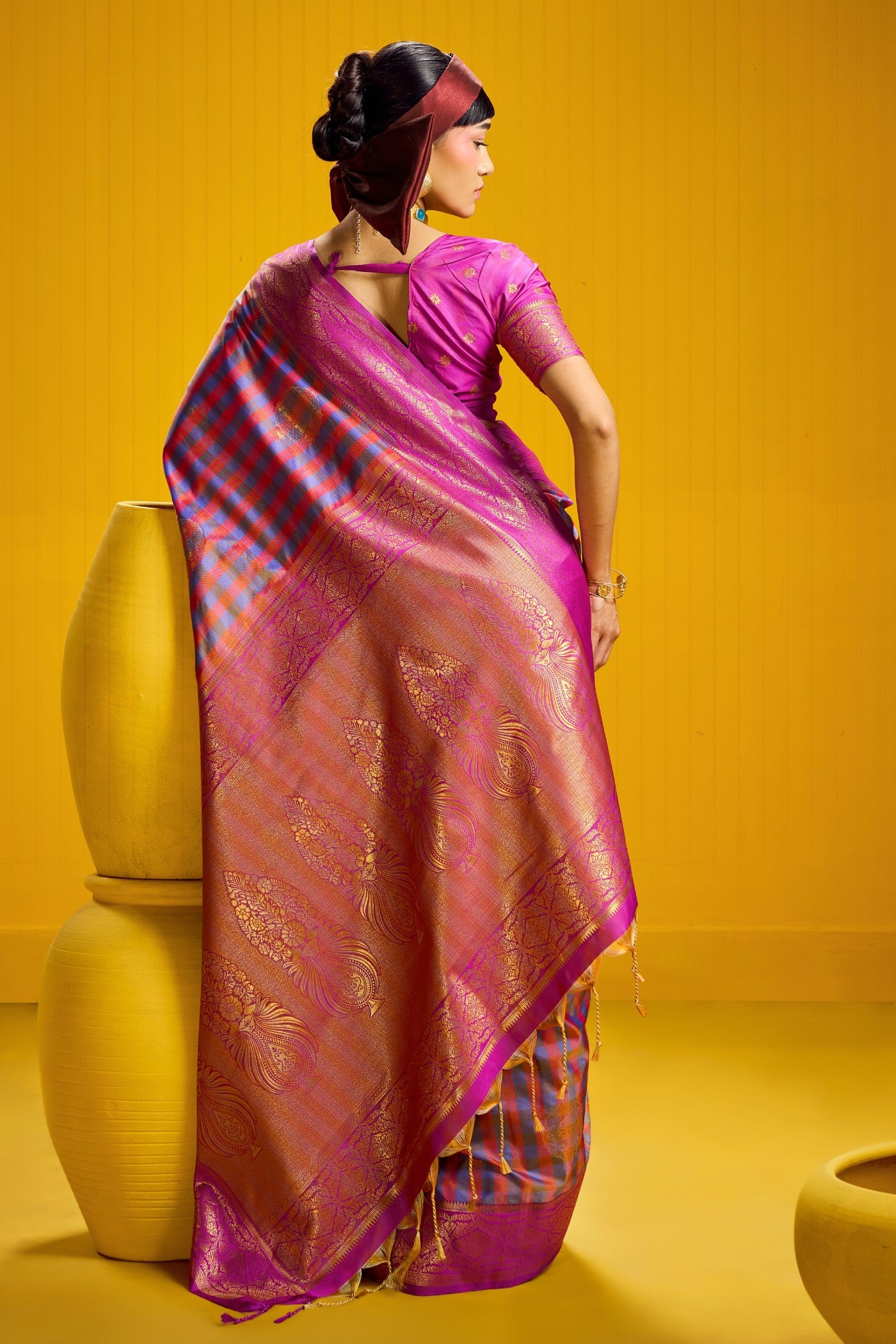 Buy MySilkLove Rebecca Purple Banarasi Two Tone Checks Handloom Saree Online