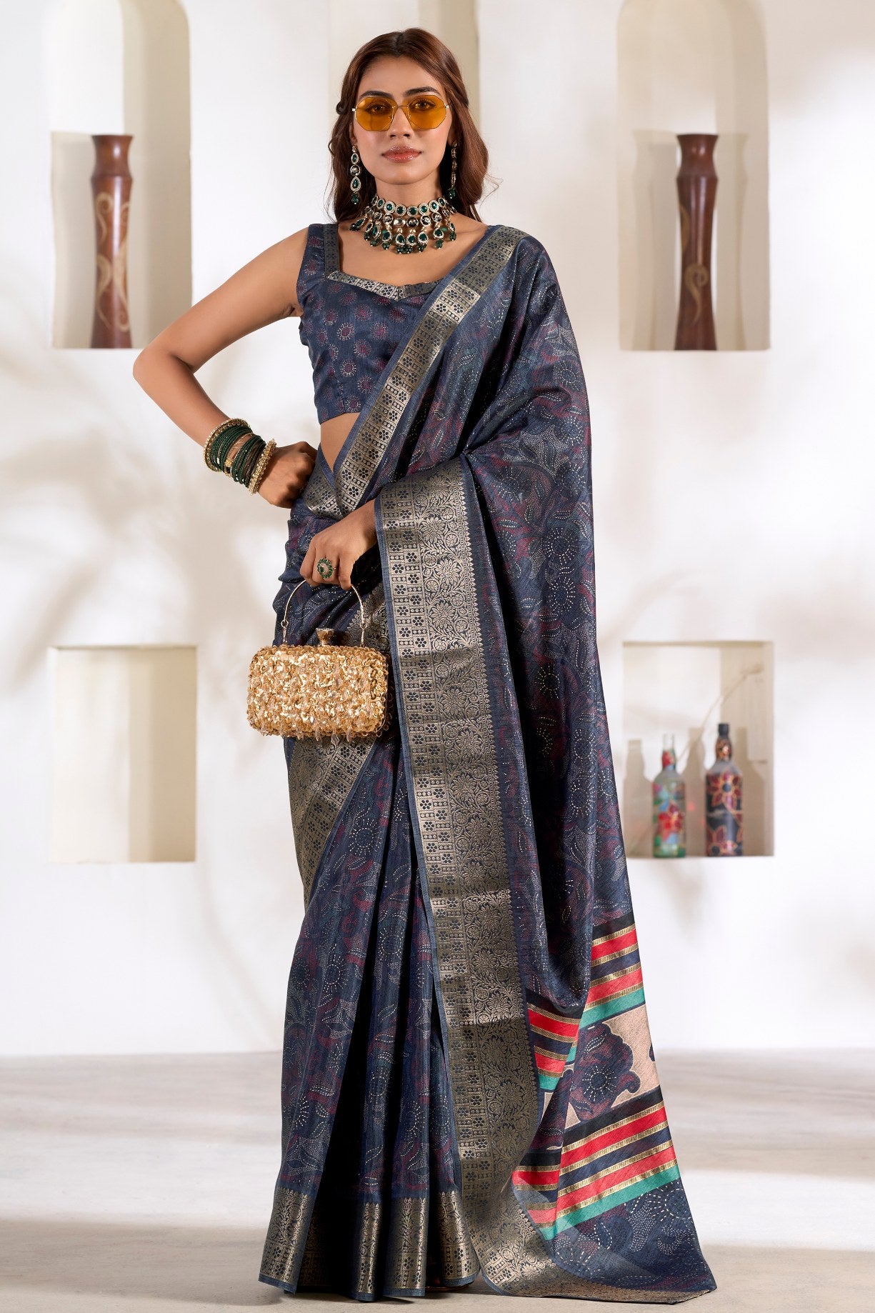 Buy MySilkLove Jaguar Blue Soft Dola Silk Saree Online