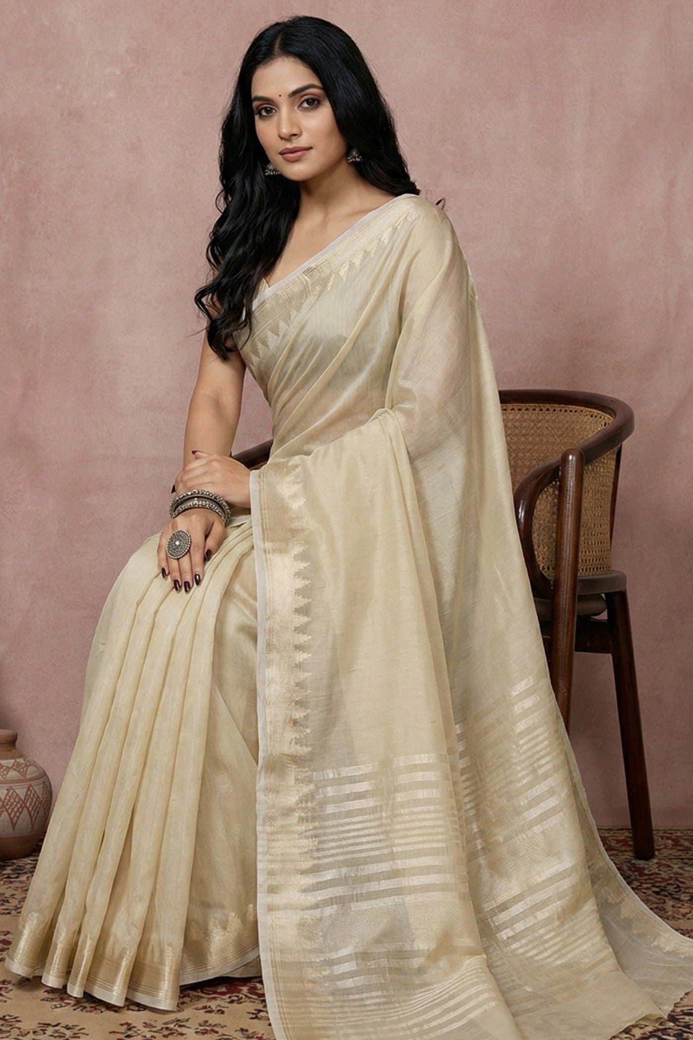 MySilkLove Navajo White Woven Banarasi Soft Silk Saree