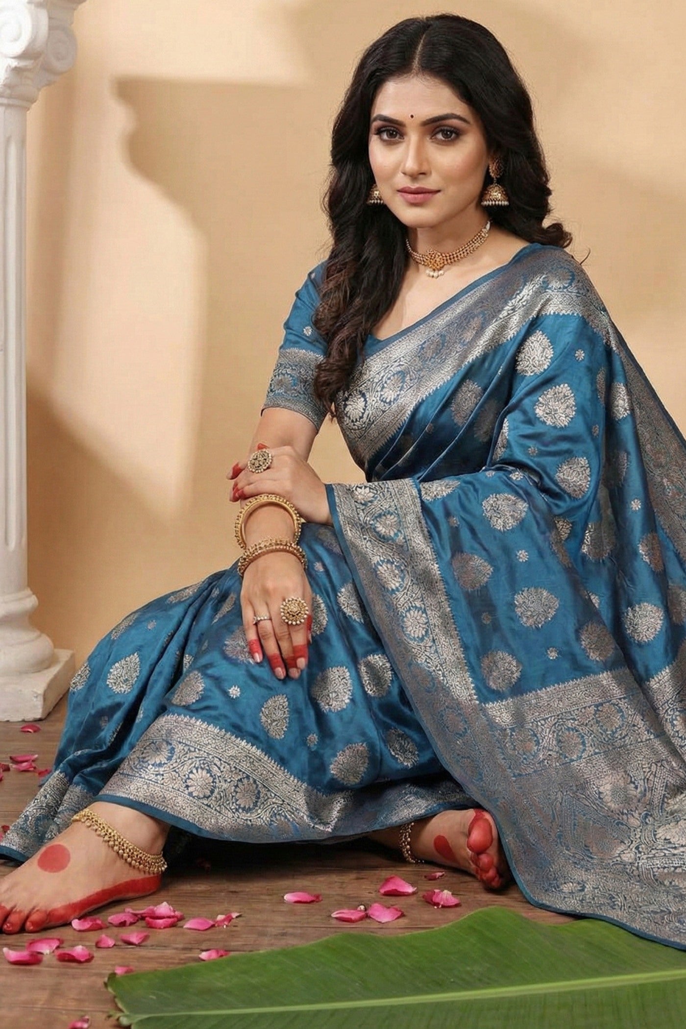Buy MySilkLove Yonder Blue Woven Banarasi Silk Saree Online