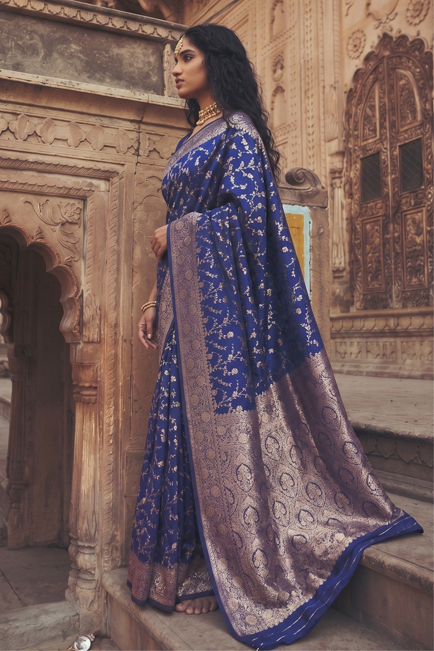 Buy MySilkLove Midnight Blue Woven Banarasi Saree Online