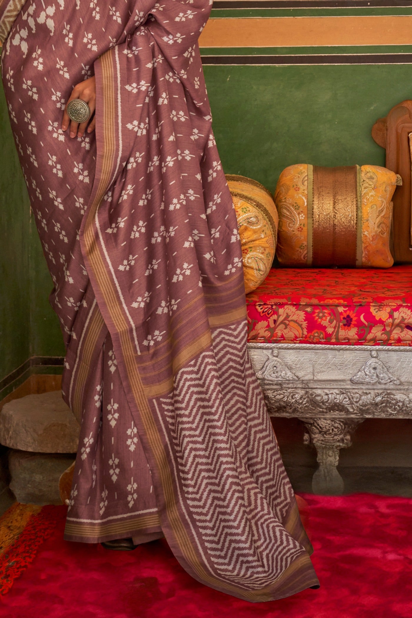 Buy MySilkLove Au Chico Brown Printed Patola Saree Online