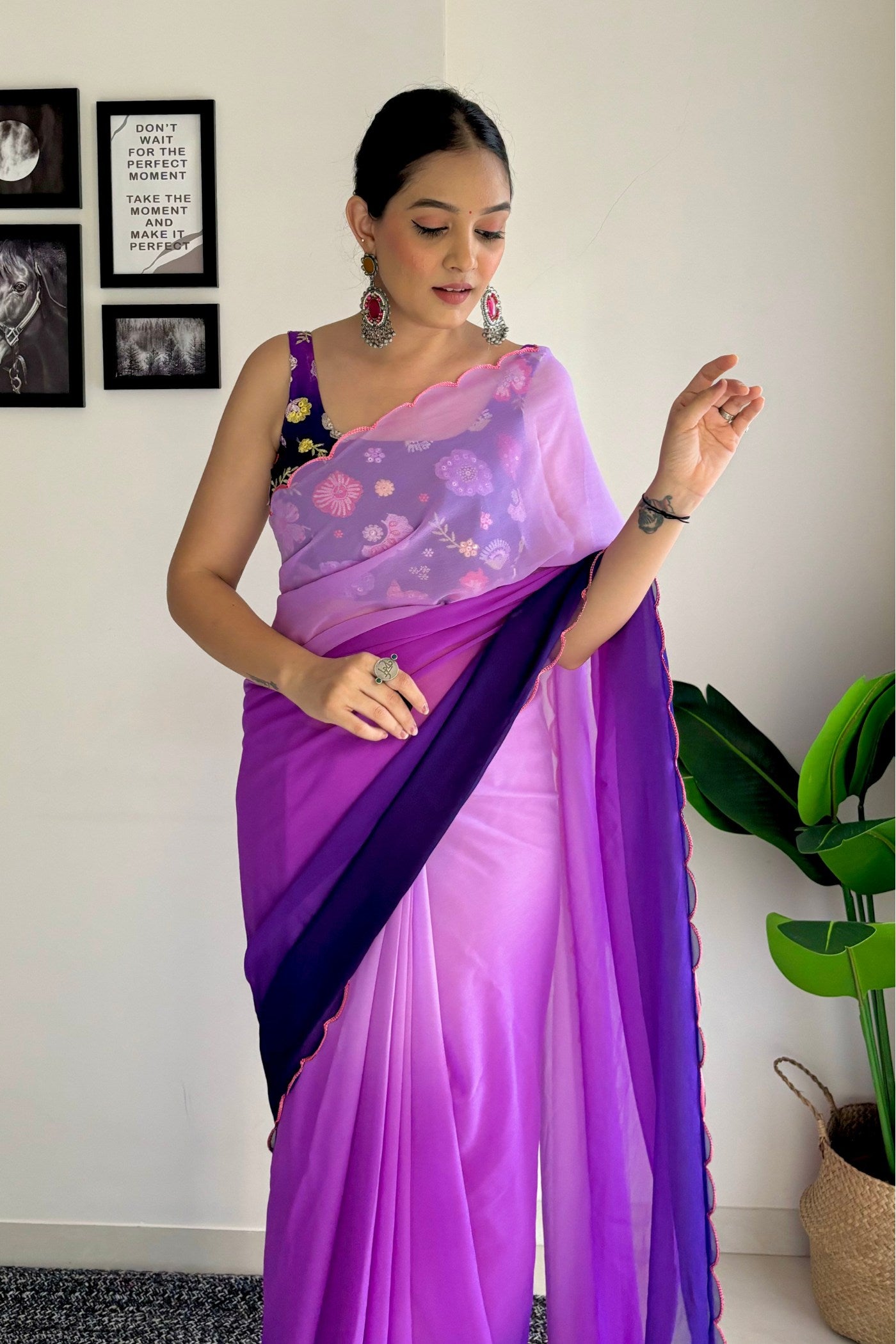 Buy MySilkLove Berry Purple Georgette Saree Online