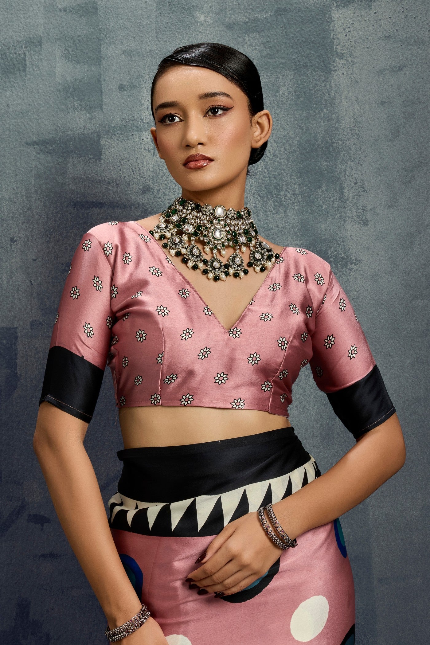 Buy MySilkLove Amaranthine Purple Ajrakh Printed Satin Crepe Silk Saree Online