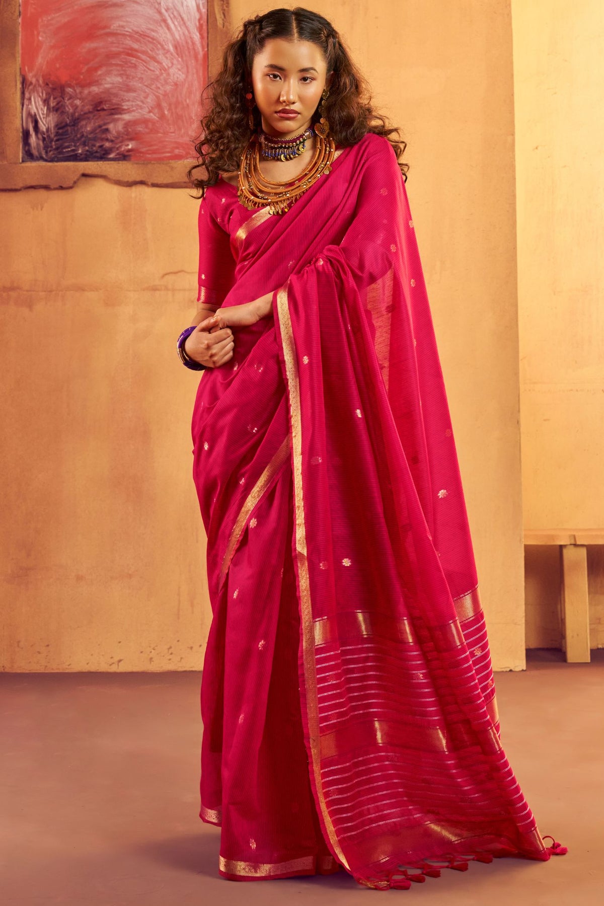 Buy MySilkLove Hot Pink Banarasi Handloom Silk Saree Online