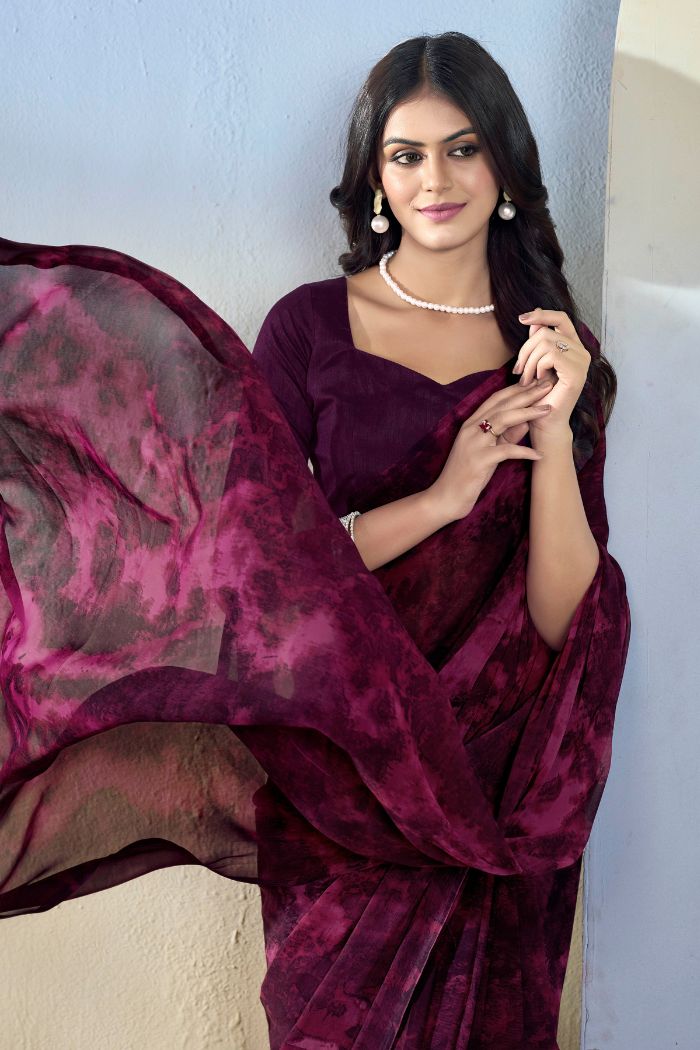 MySilkLove Jamun Purple Ready To Wear Georgette Saree